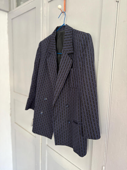 Navy Vintage Wool Blazer with Pinstripe Pattern — additional view 9