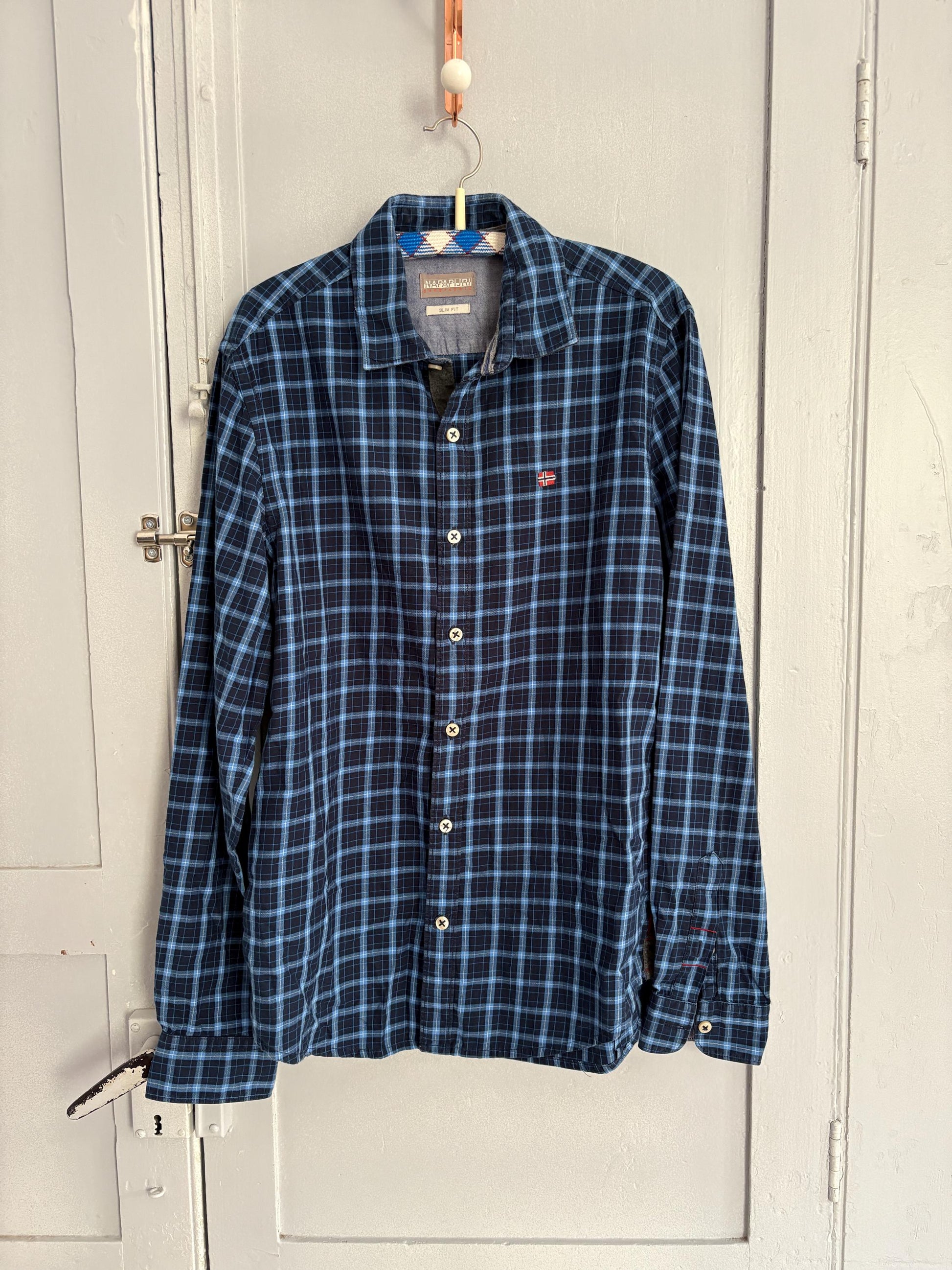 Vintage Napapijri slim fit button up blouse, Cotton lumberjack plaid shirt, Casual hiking essential, Size M