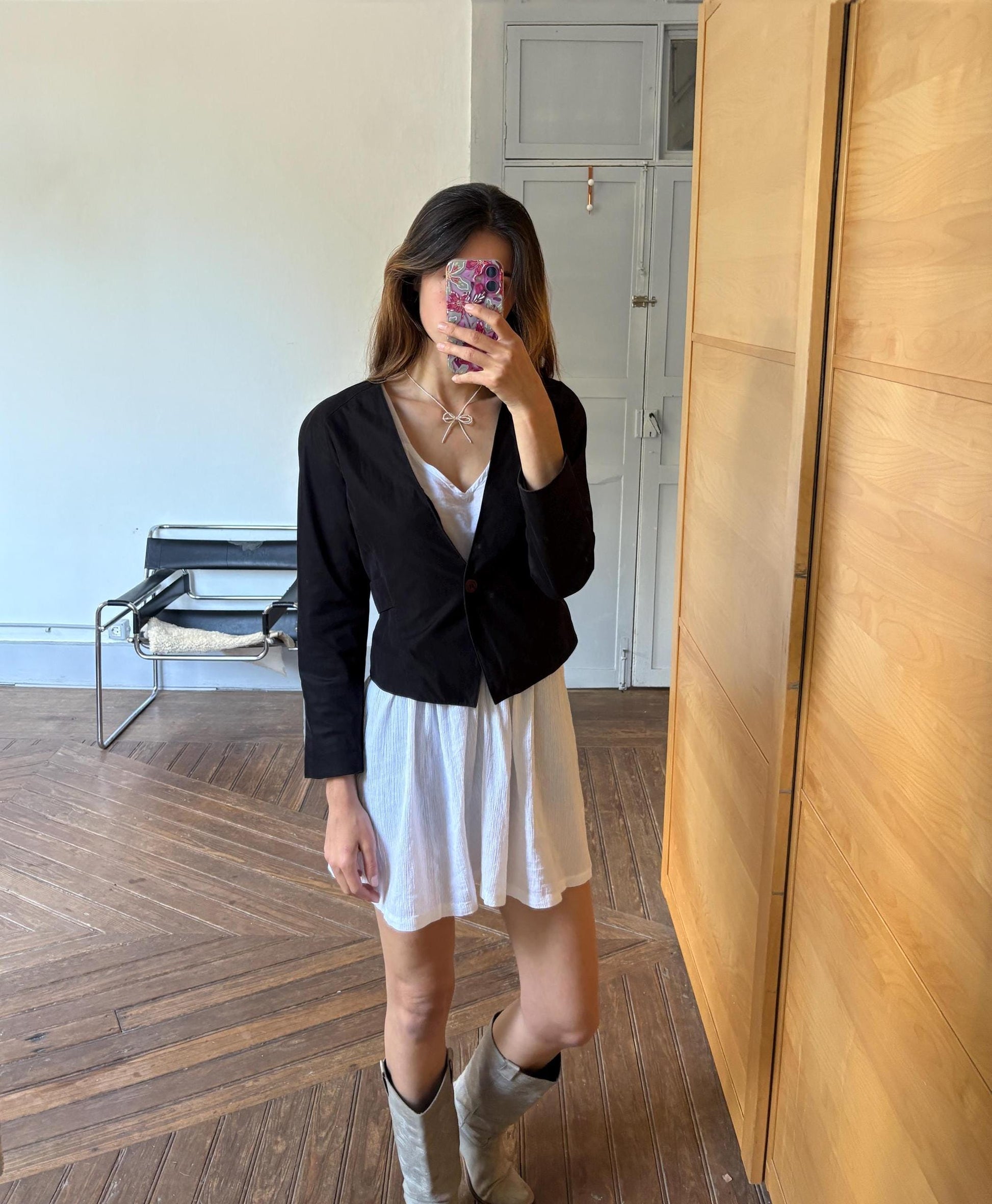 Vintage black woman blazer, Mezzanino tailored cropped jacket, minimalist chic vest, size S