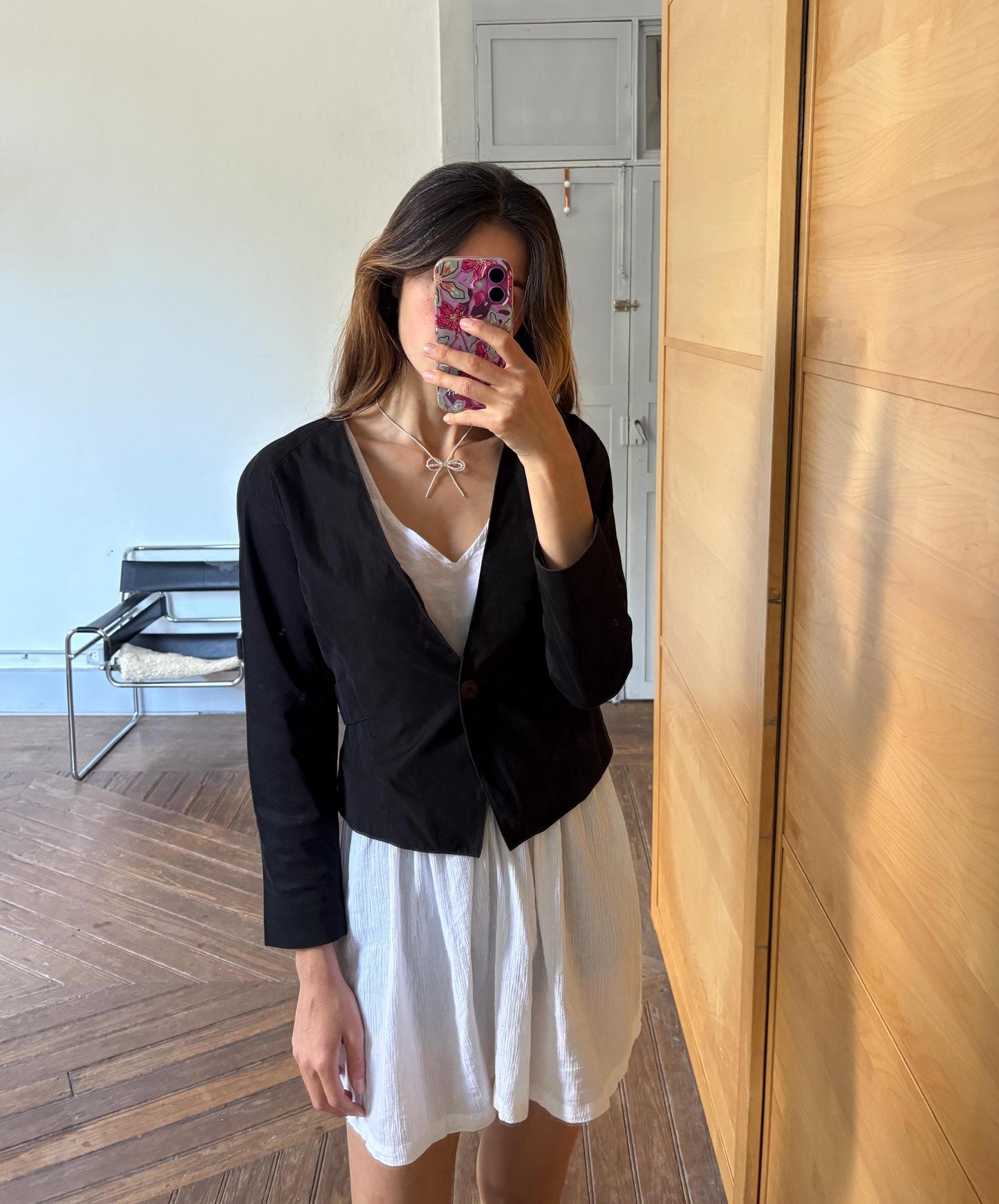 Vintage black woman blazer, Mezzanino tailored cropped jacket, minimalist chic vest, size S