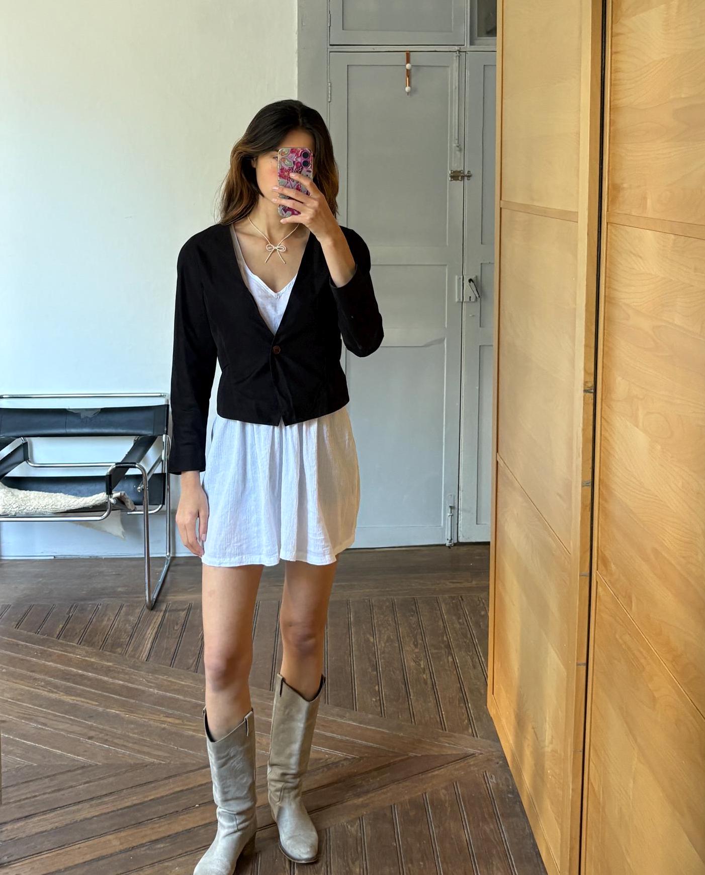 Vintage black woman blazer, Mezzanino tailored cropped jacket, minimalist chic vest, size S