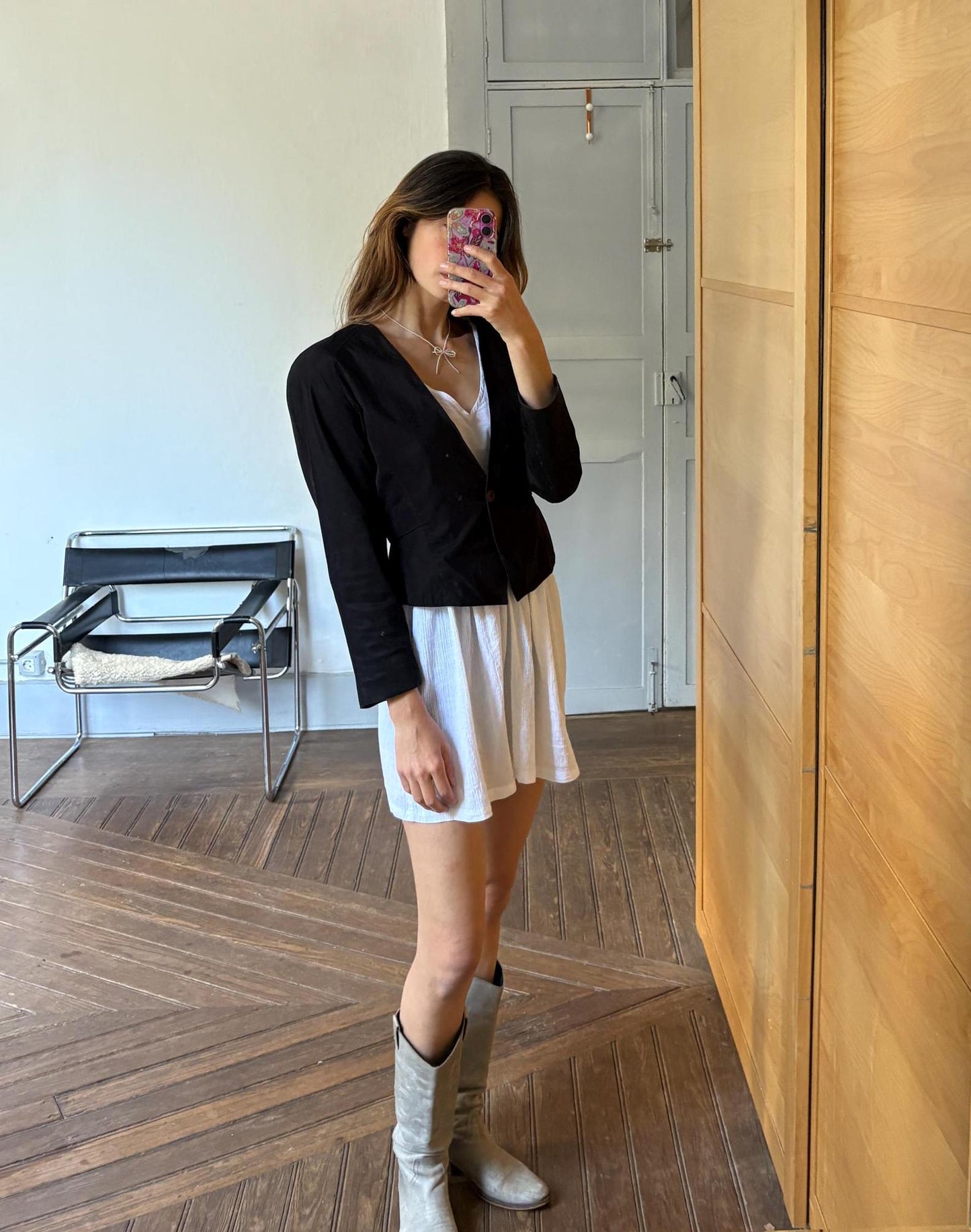 Vintage black woman blazer, Mezzanino tailored cropped jacket, minimalist chic vest, size S