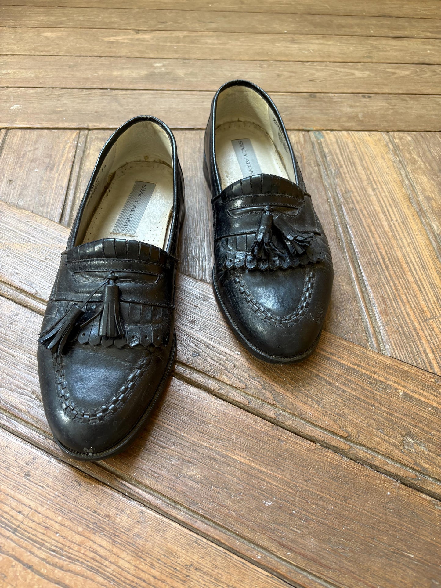 Vintage Stacy Adams tassel loafers men’s 8.5 – black leather, made in Spain, preppy aesthetic shoes