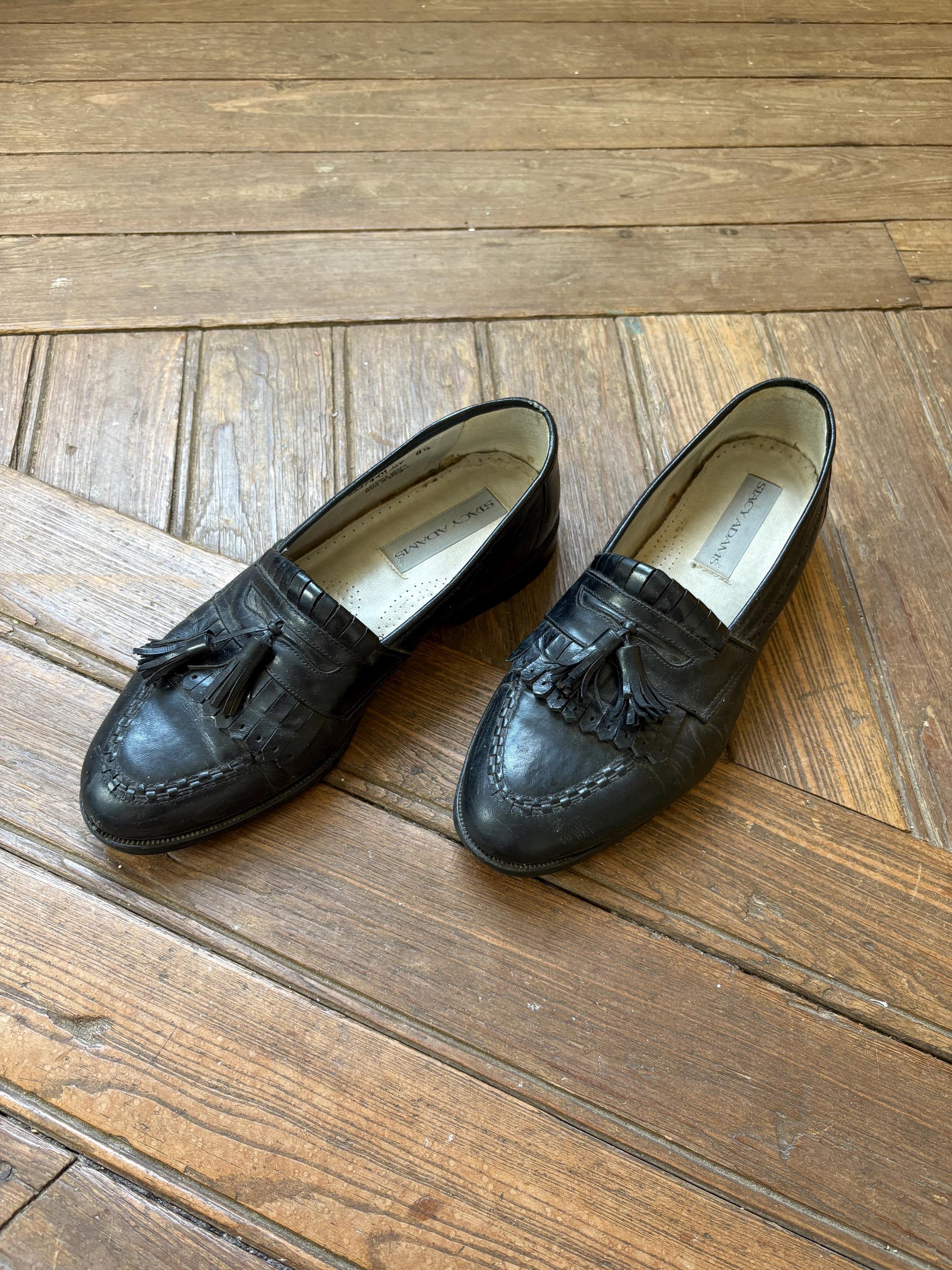 Vintage Stacy Adams tassel loafers men’s 8.5 – black leather, made in Spain, preppy aesthetic shoes
