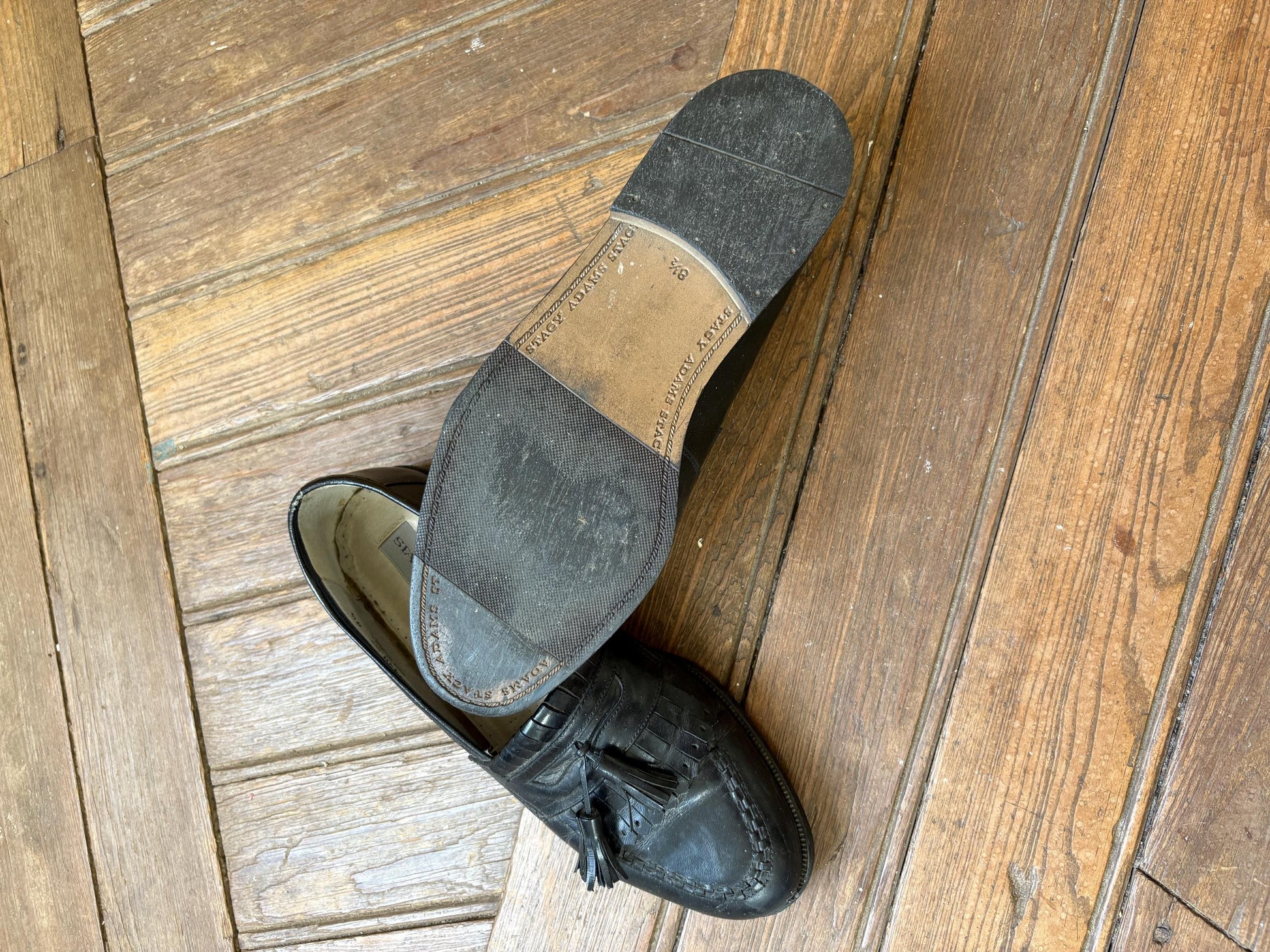 Vintage Stacy Adams tassel loafers men’s 8.5 – black leather, made in Spain, preppy aesthetic shoes