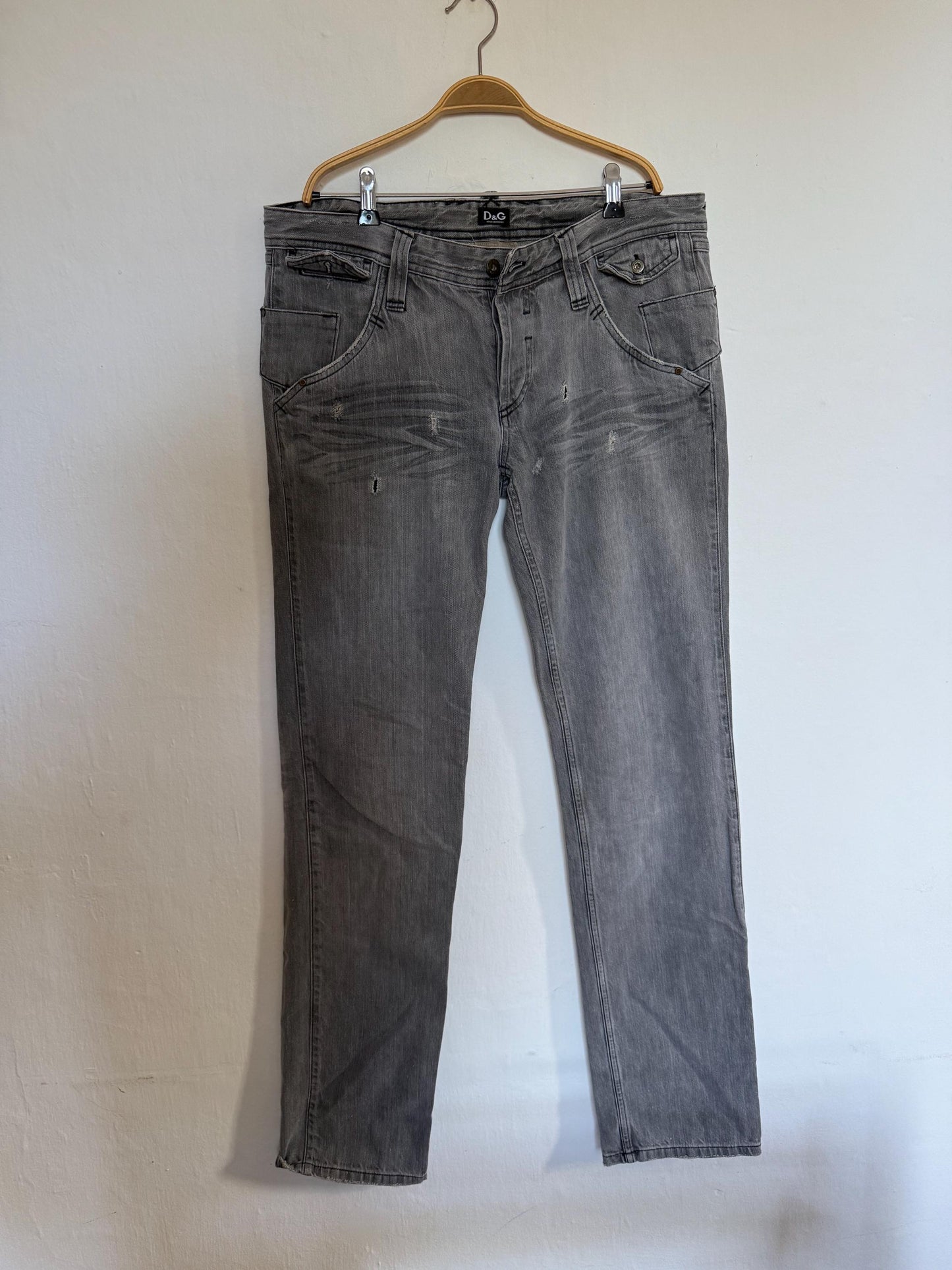 Vintage Grey D&G Jeans, 90s distressed denim wear, Size 33, Straight Leg Denim Y2K Casual Streetwear for Men
