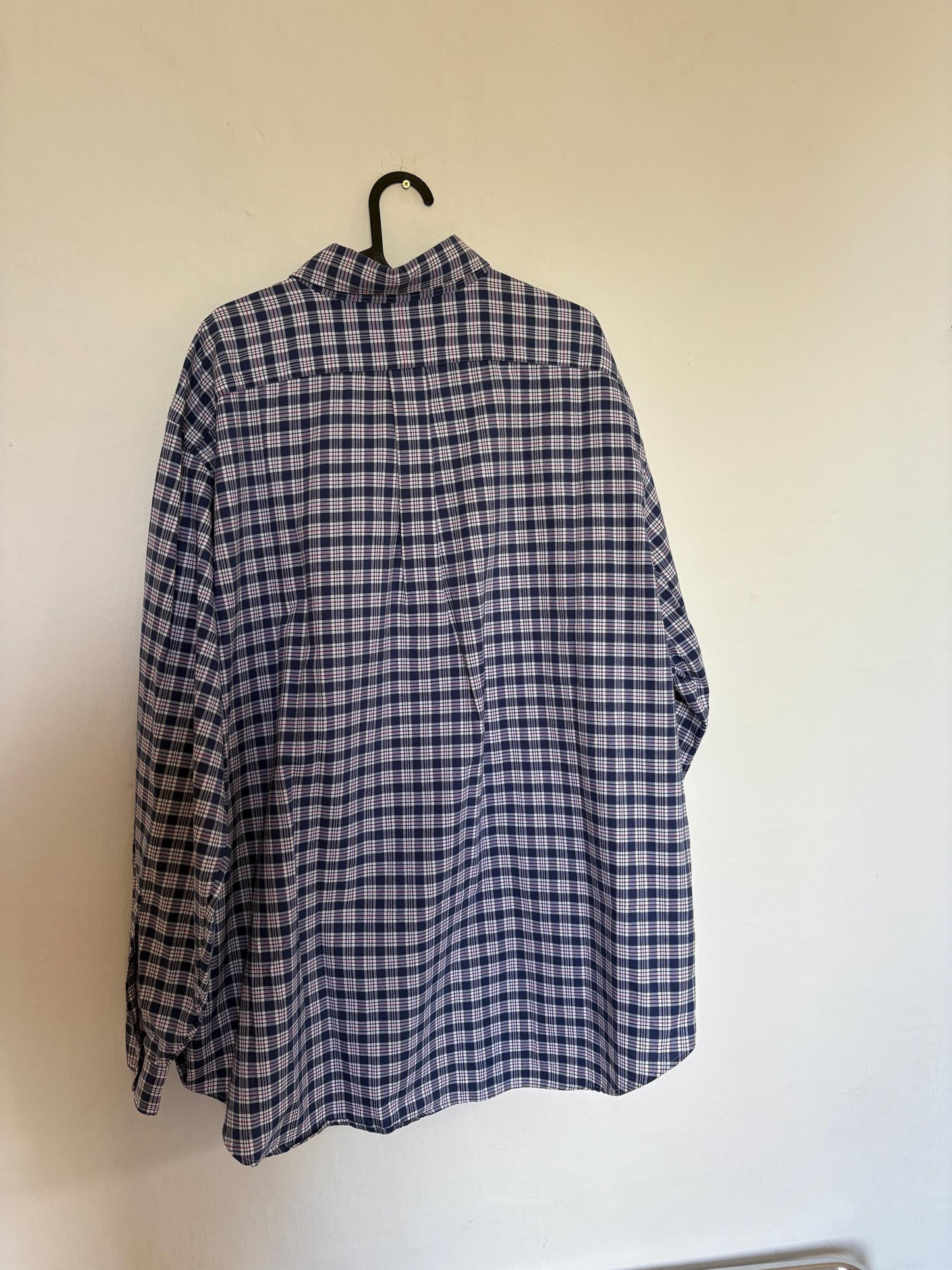 Vintage Ralph Lauren Button Up Blouse in Blue Plaid pattern, Oversized boyfriend Oxford shirt,