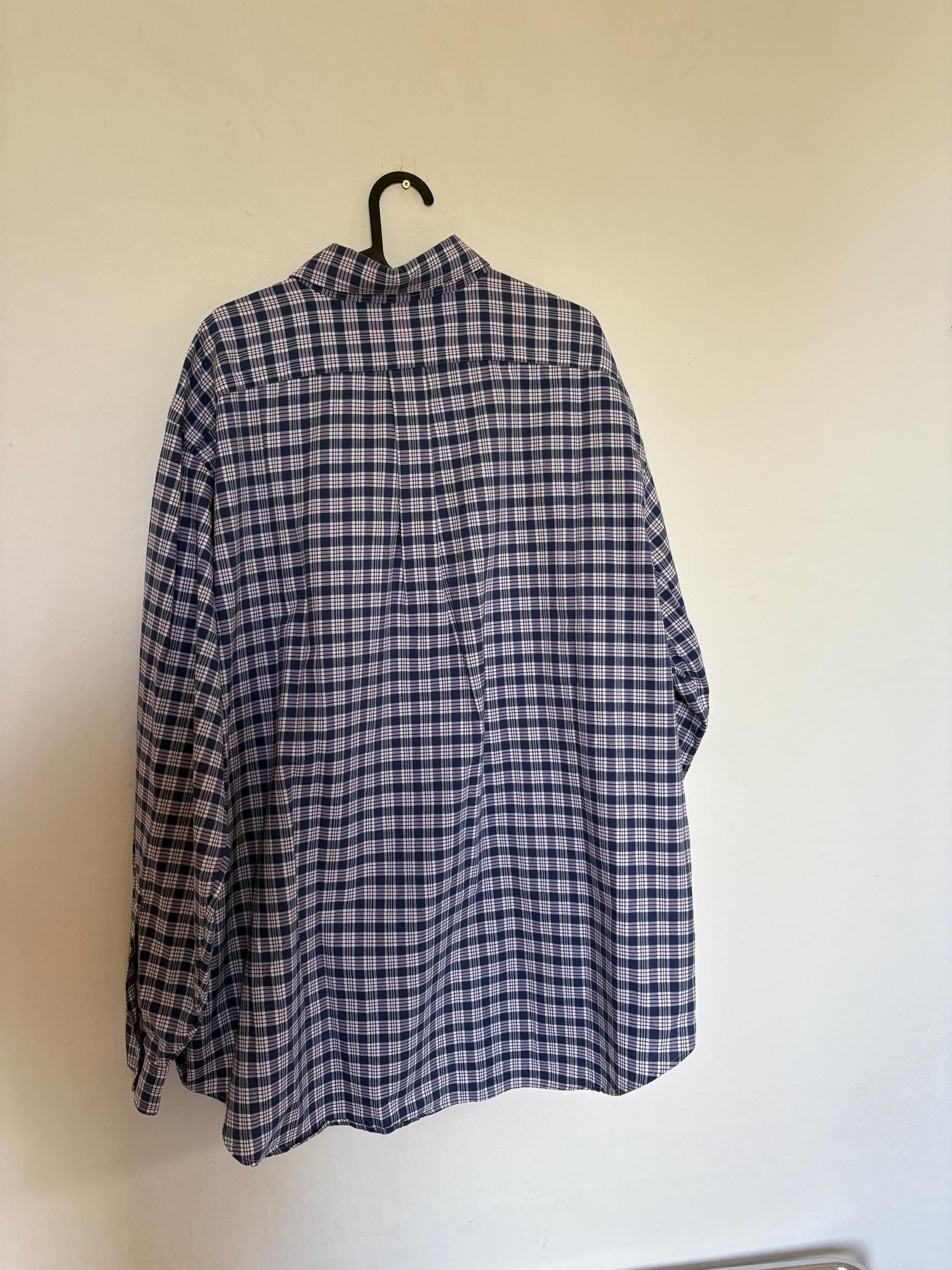 Vintage Ralph Lauren Button Up Blouse in Blue Plaid pattern, Oversized boyfriend Oxford shirt,