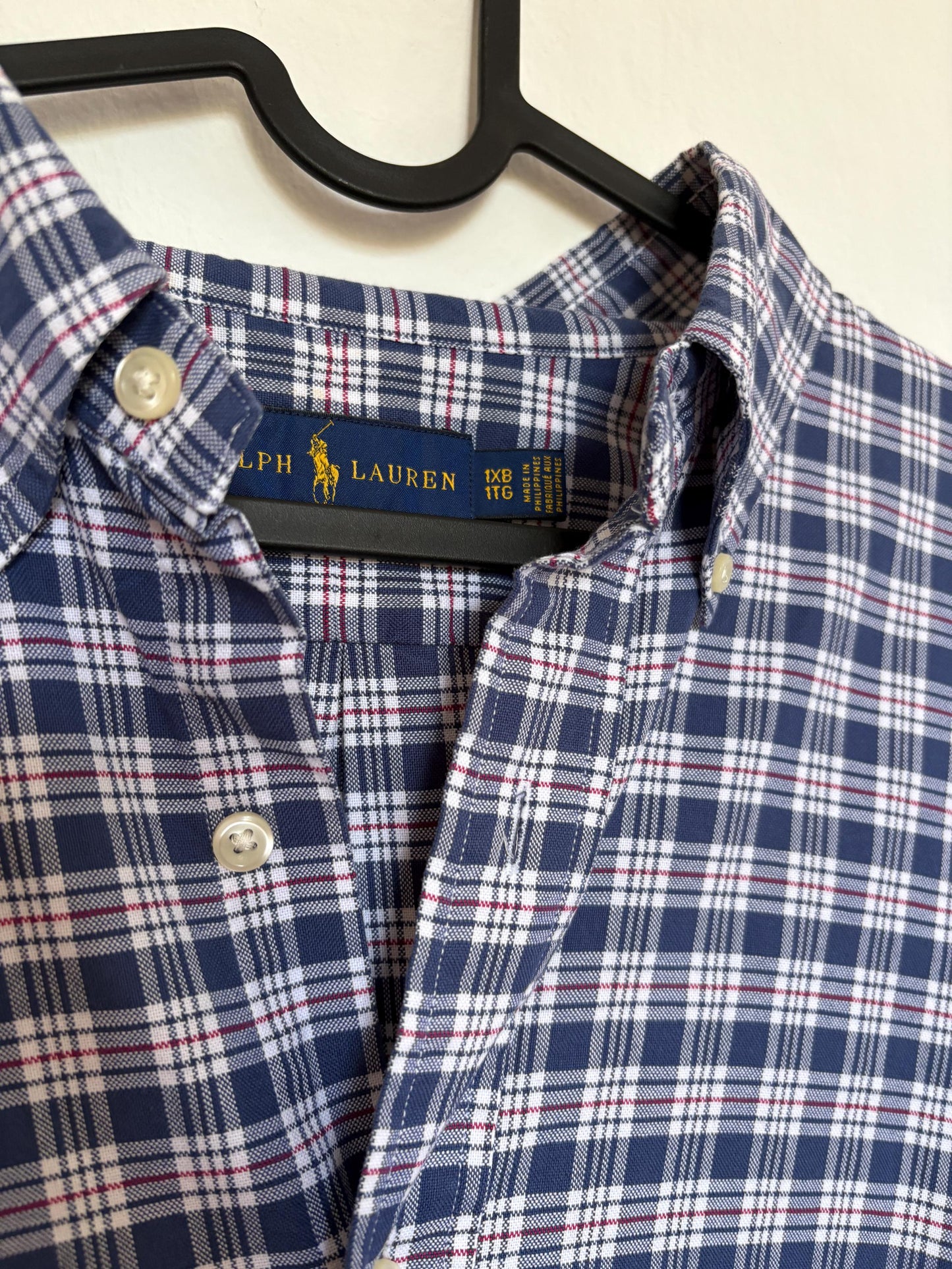 Vintage Ralph Lauren Button Up Blouse in Blue Plaid pattern, Oversized boyfriend Oxford shirt,