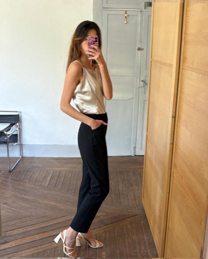 Vintage Black Tailored Trousers for Women — fabric close-up