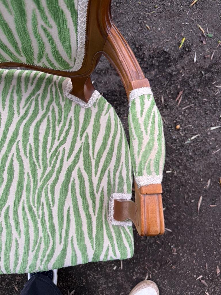 Louis XV Style Vintage Children Chair Green Zebra Baroque Armchair Upholstered 75cm