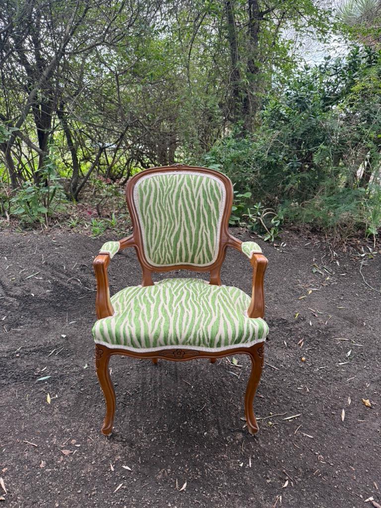 Louis XV Style Vintage Children Chair Green Zebra Baroque Armchair Upholstered 75cm