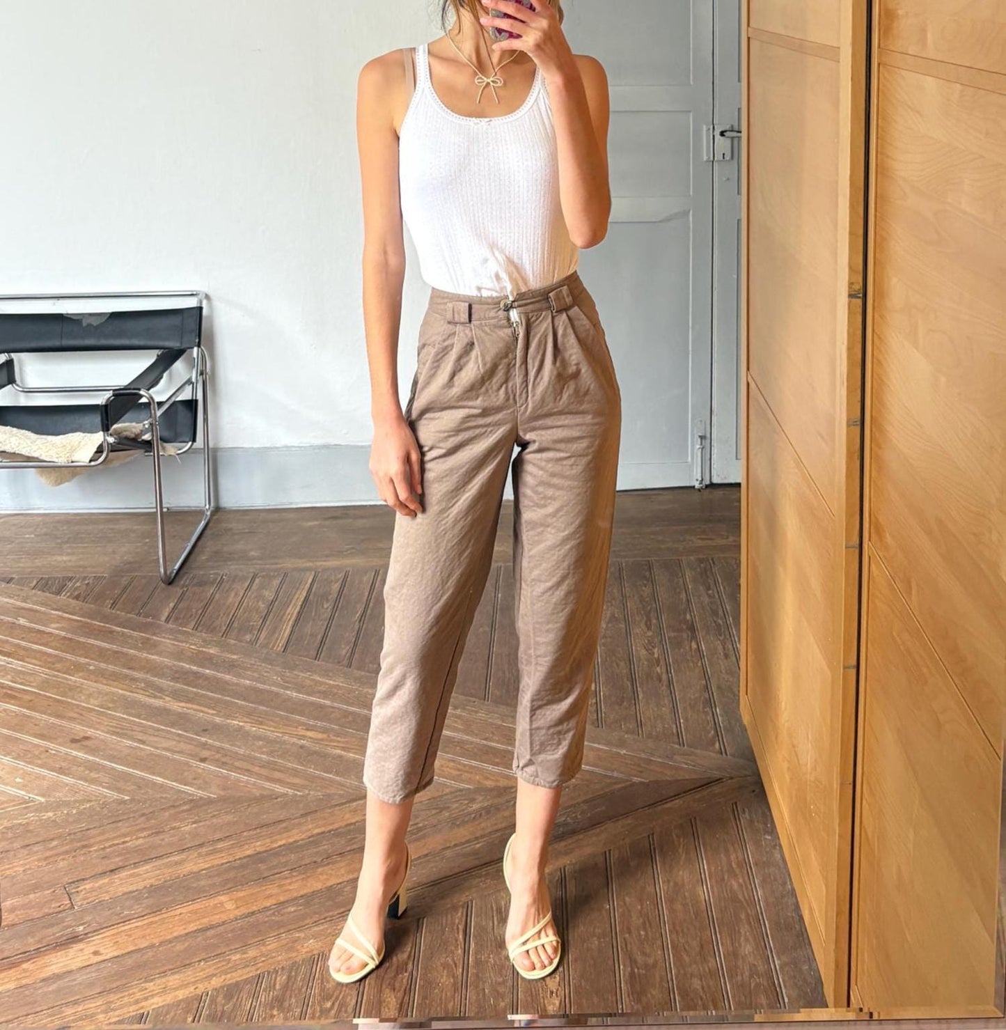 True Vintage Brown Cotton Trousers, Handmade Cottagecore Fit with Pleats & Tapered Leg, Unique antique pants