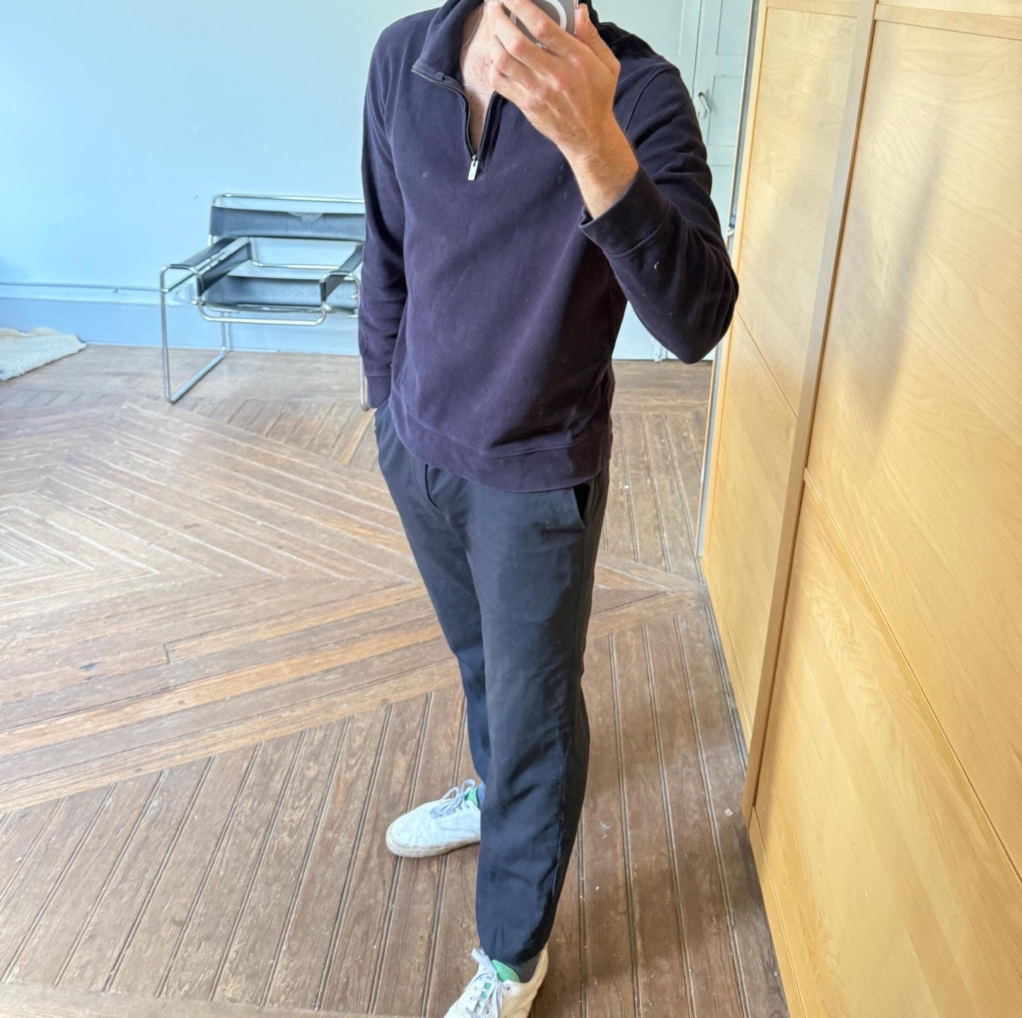 Vintage Massimo Dutti Men Jumper, 100% Cotton knitwear, Luxury dark blue Mockneck Minimalist sweater, Size L