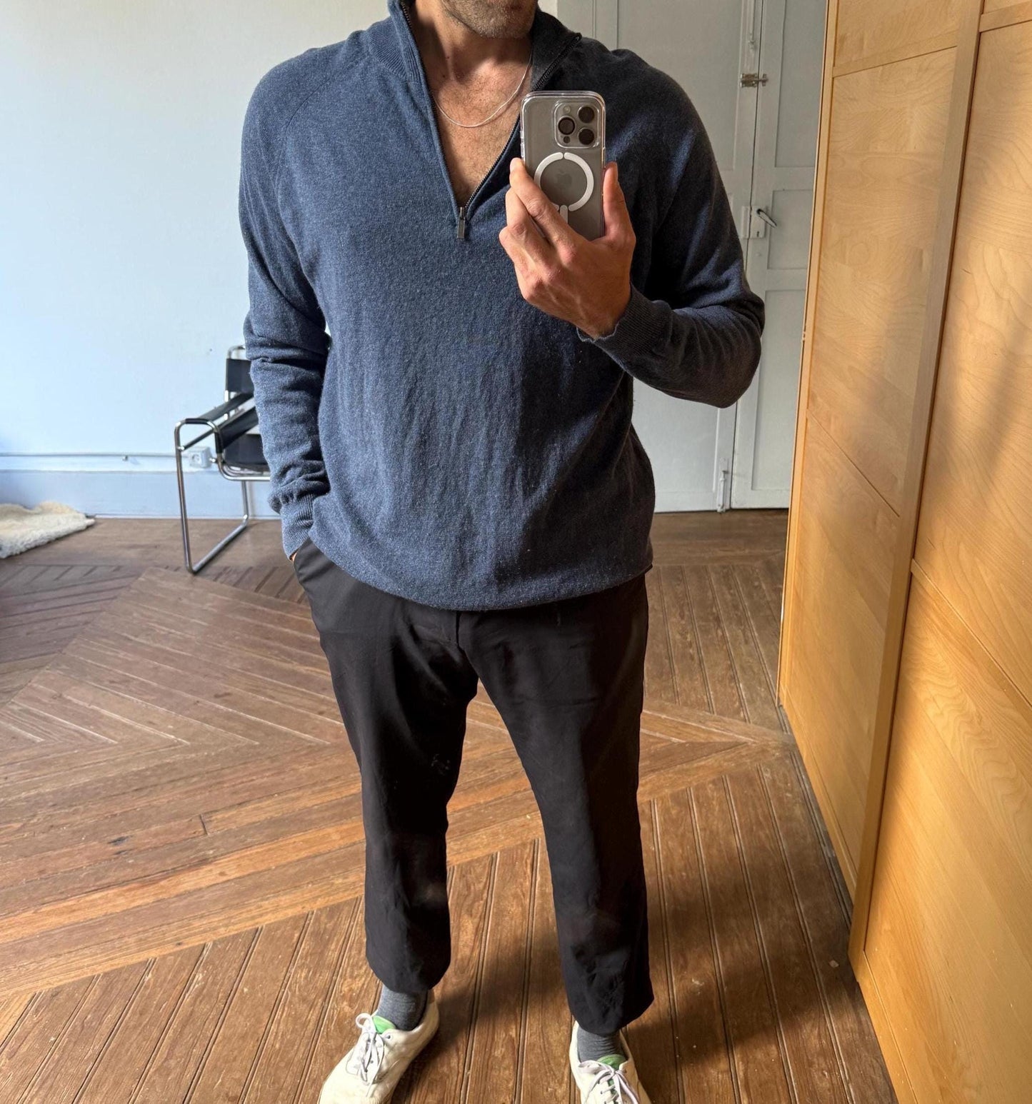 Vintage lambswool half-zip jumper, 100% lambswool soft knit mock neck pullover in blue, men’s sweater size 3XL - EU 62 - US XXL