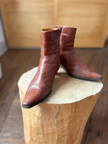 Vintage Brown Leather Ankle Boots, 90s Style — additional view 7