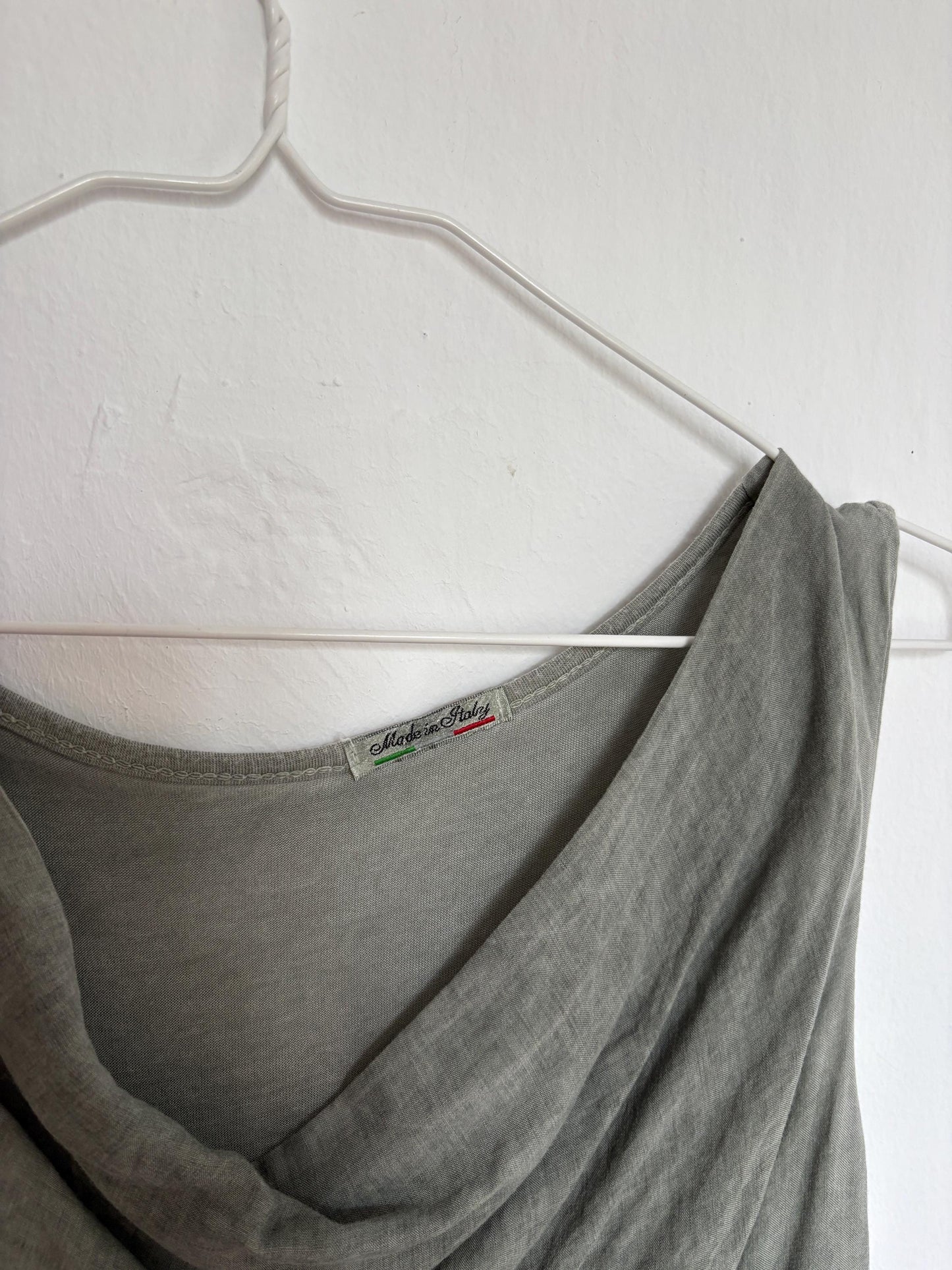 Vintage luxury made in Italy draped camisole top, Light grey elegant summer minimal camisole, Super soft shirt