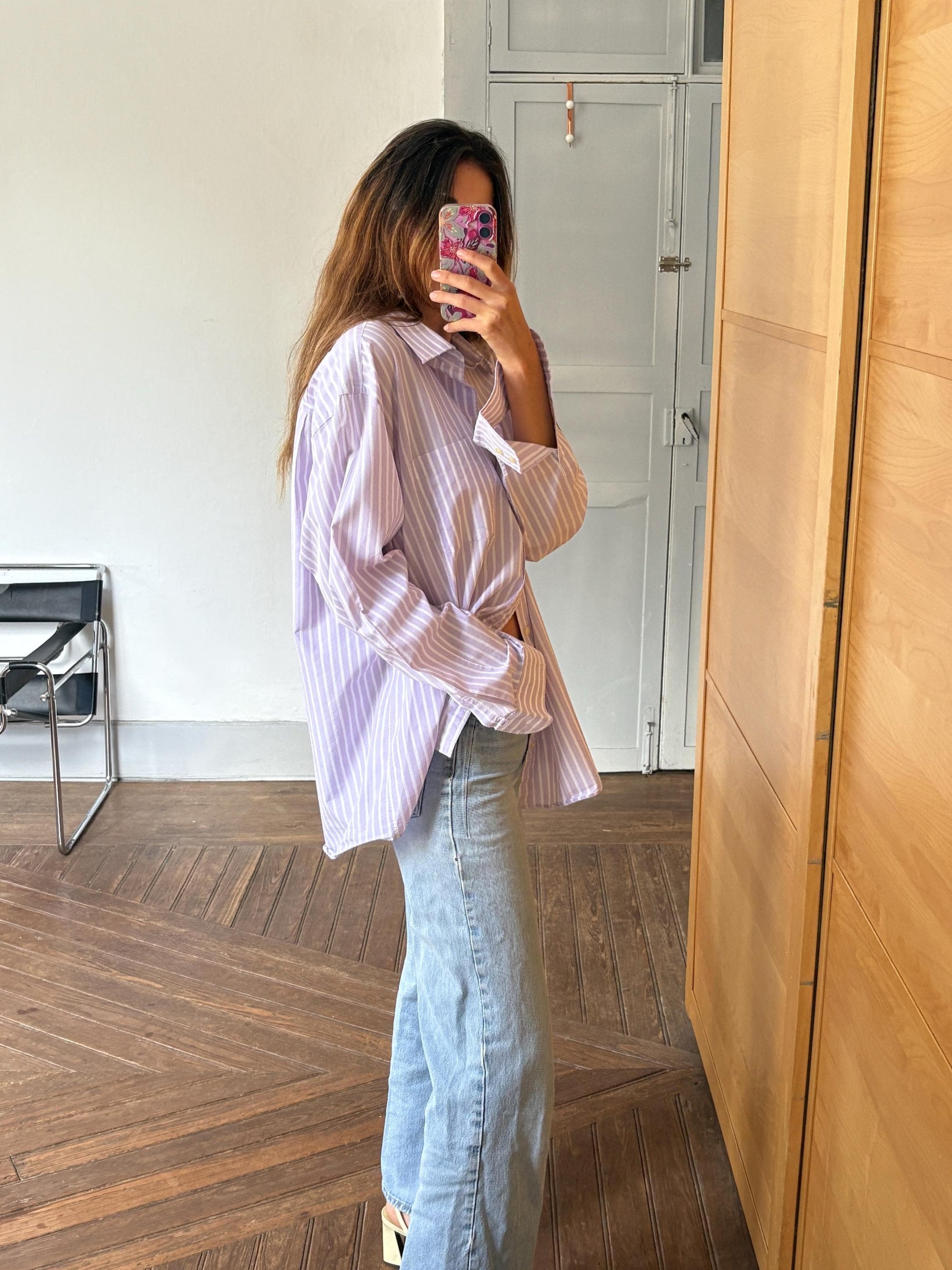 Vintage Emidio Tucci Lavender Stripe Shirt, Men’s Size 8, Cotton oversized button down, Knot tie crop top, Size XL