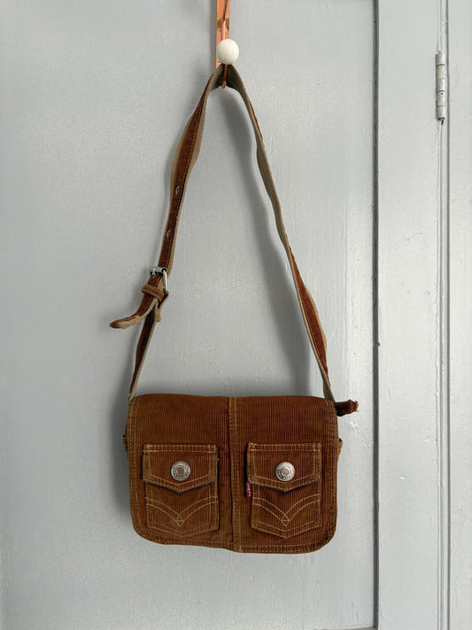 Vintage Levi’s Y2K Corduroy Shoulder Bag | Small Retro 90s Style Purse | Brown Mini Messenger Bag | Secondhand Streetwear Accessory