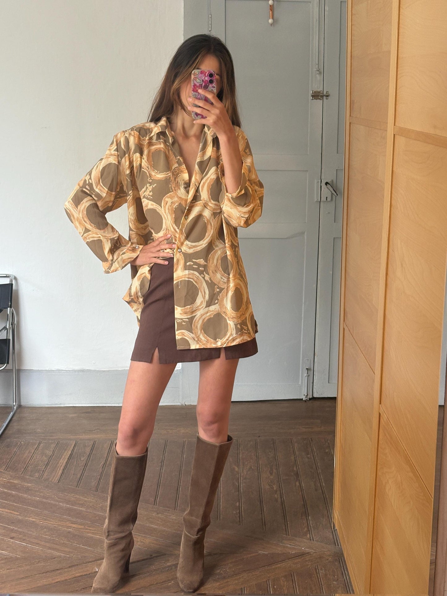 Vintage groovy abstract print summer blouse, oversized fit, breezy and cool, 70s retro vibes,