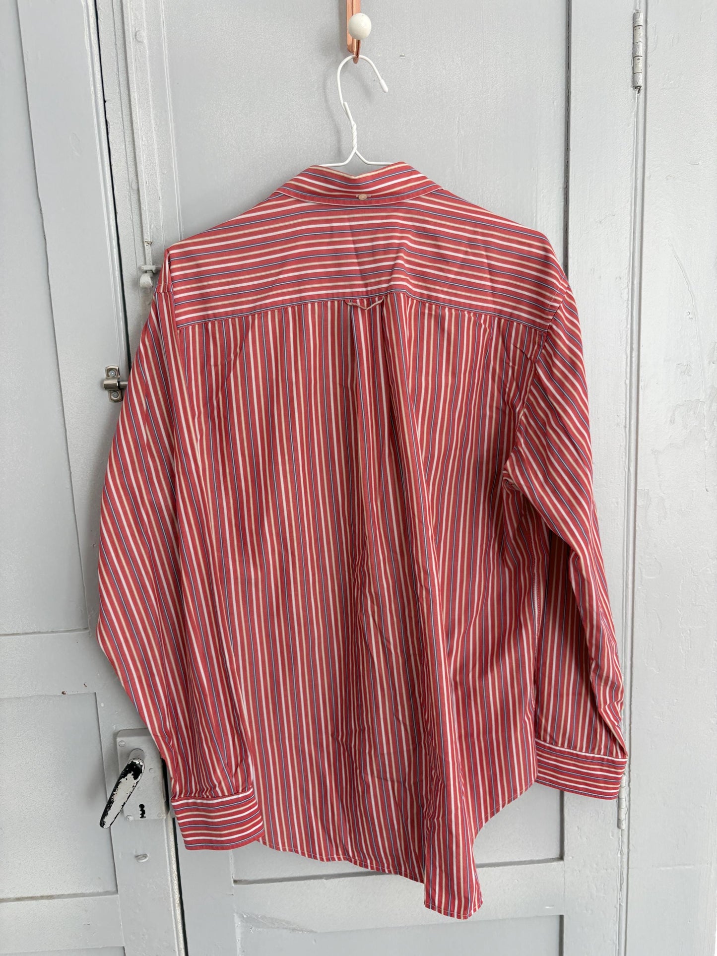 Vintage Red lacoste striped men's shirt, Elegant button up shirt, Knot tie oversized blouse, Colourful boyfriend clothing,