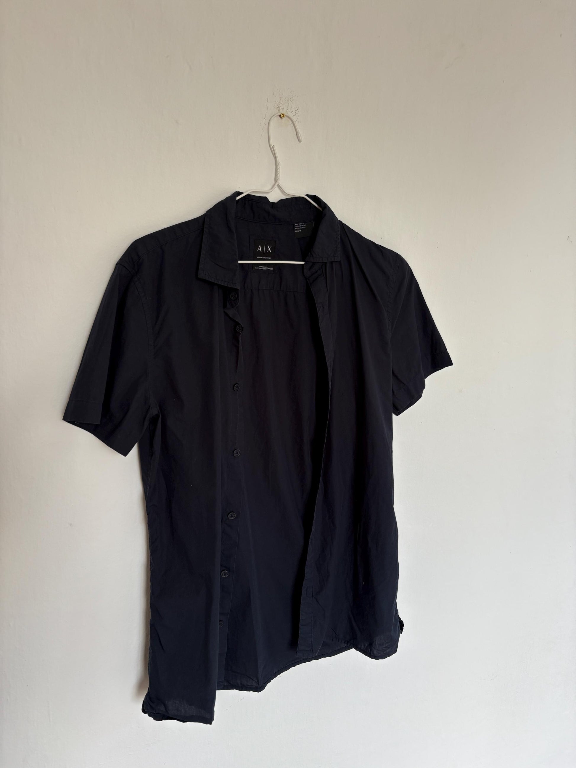 Vintage Armani Exchange black button up shirt, 1990s Casual chic cotton fitted blouse, Size M