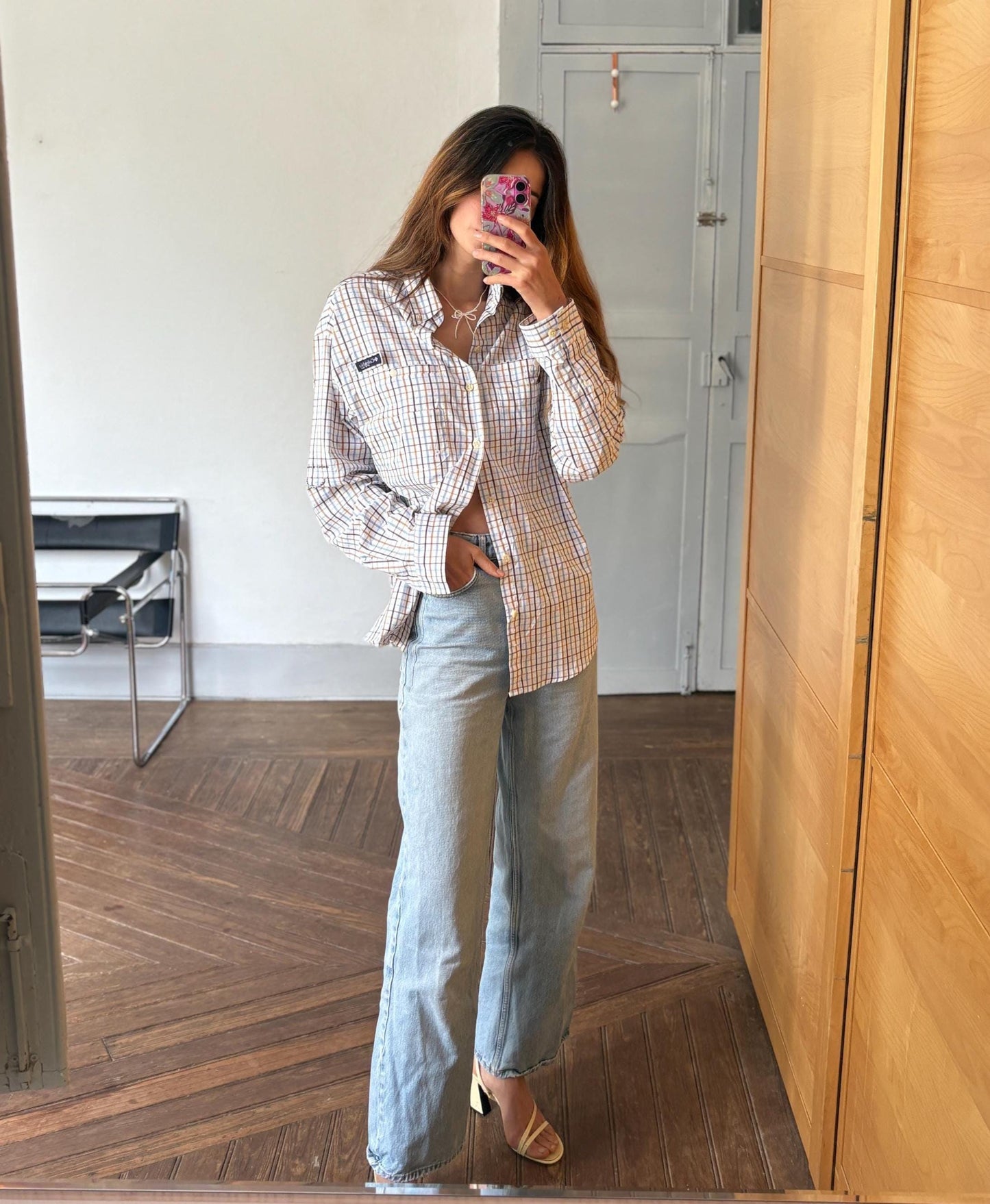 Columbia vintage check shirt M mesh lining utility outdoor button down hiking shirt unisex oversized fit blue brown plaid