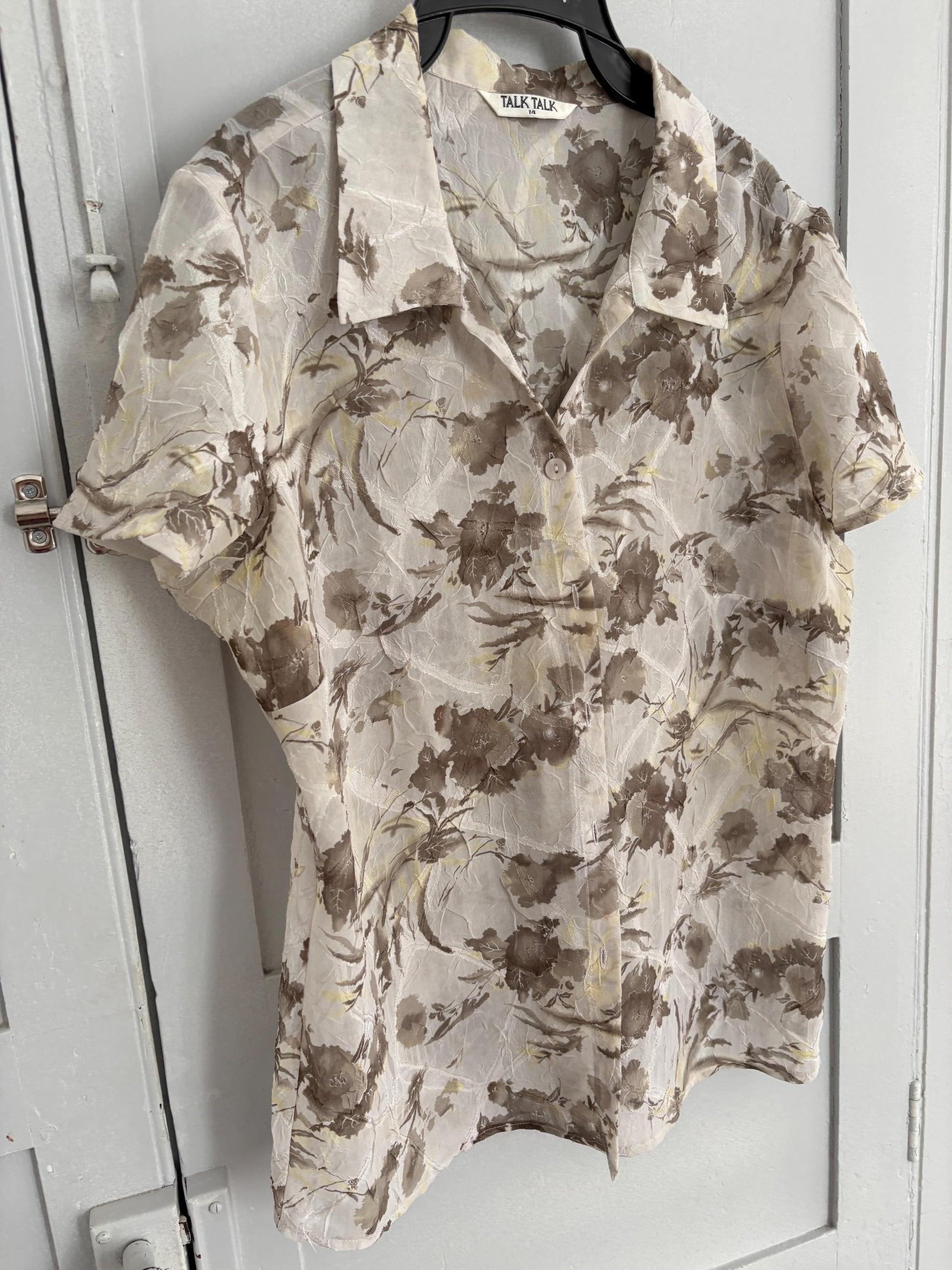 Vintage Sheer Floral Blouse by Talk Talk | Retro Print See Through Shirt for Summer Layering, Size S - M