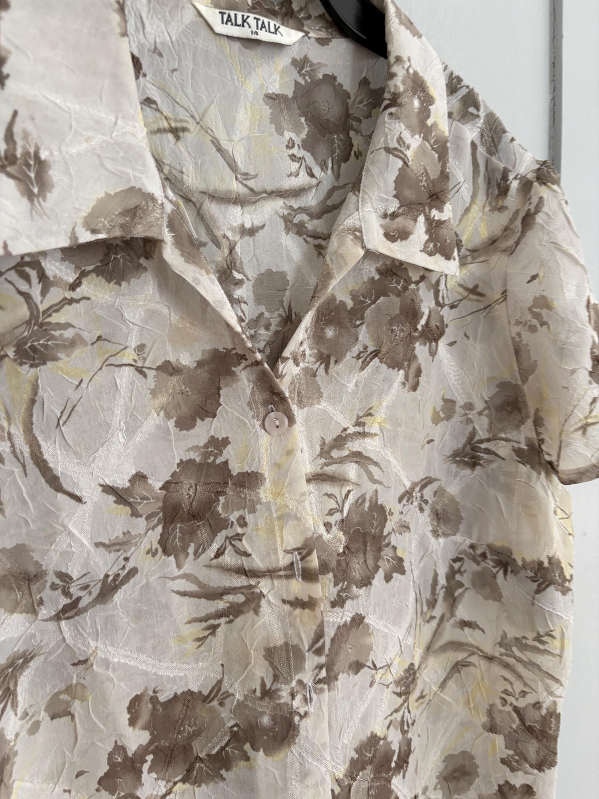 Vintage Sheer Floral Blouse by Talk Talk | Retro Print See Through Shirt for Summer Layering, Size S - M