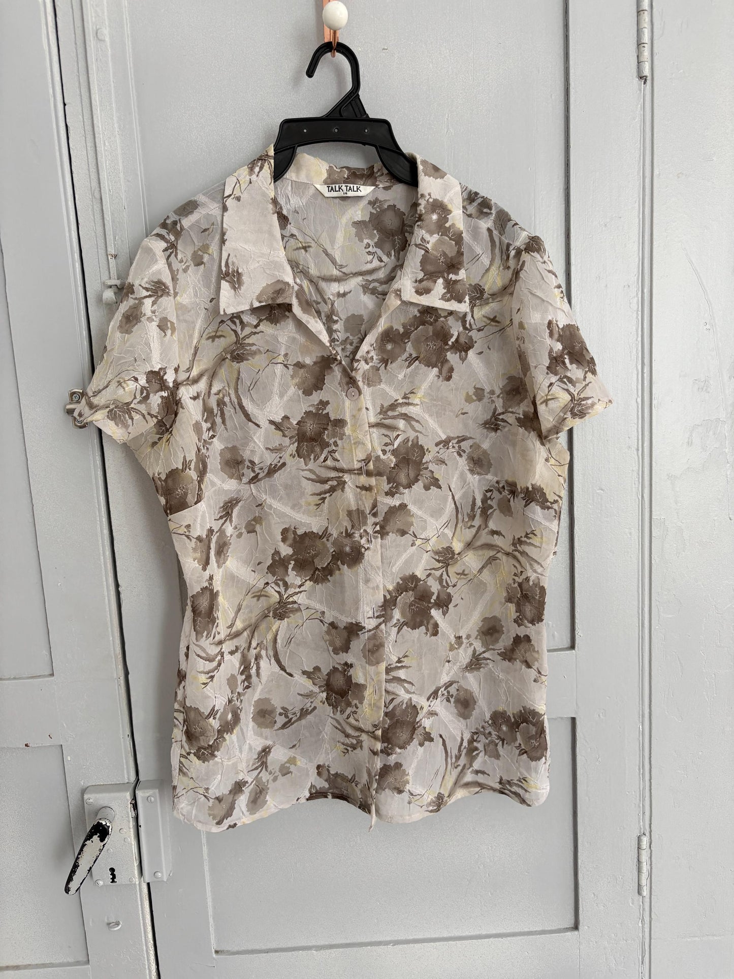 Vintage Sheer Floral Blouse by Talk Talk | Retro Print See Through Shirt for Summer Layering, Size S - M