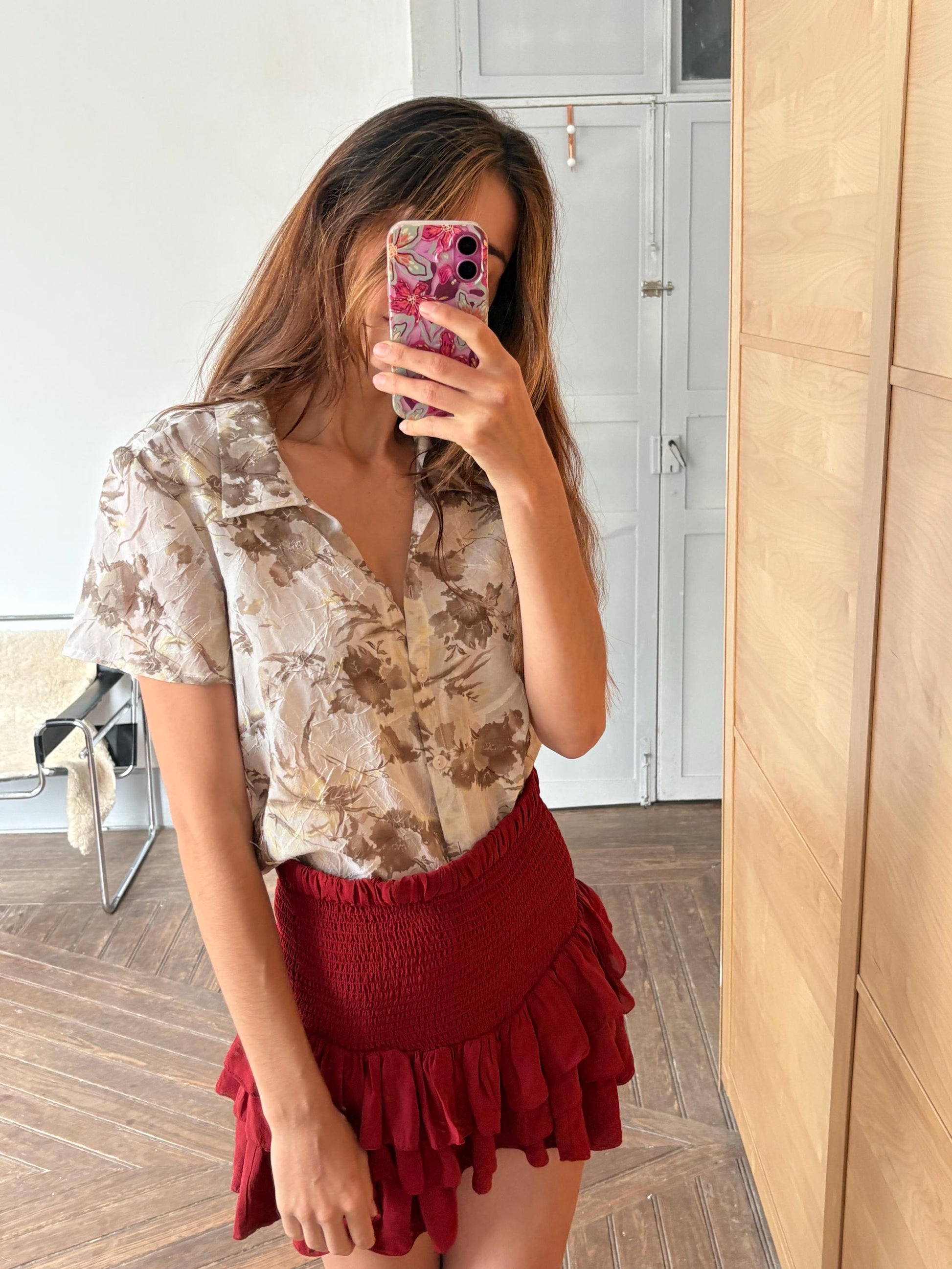 Vintage Sheer Floral Blouse by Talk Talk | Retro Print See Through Shirt for Summer Layering, Size S - M