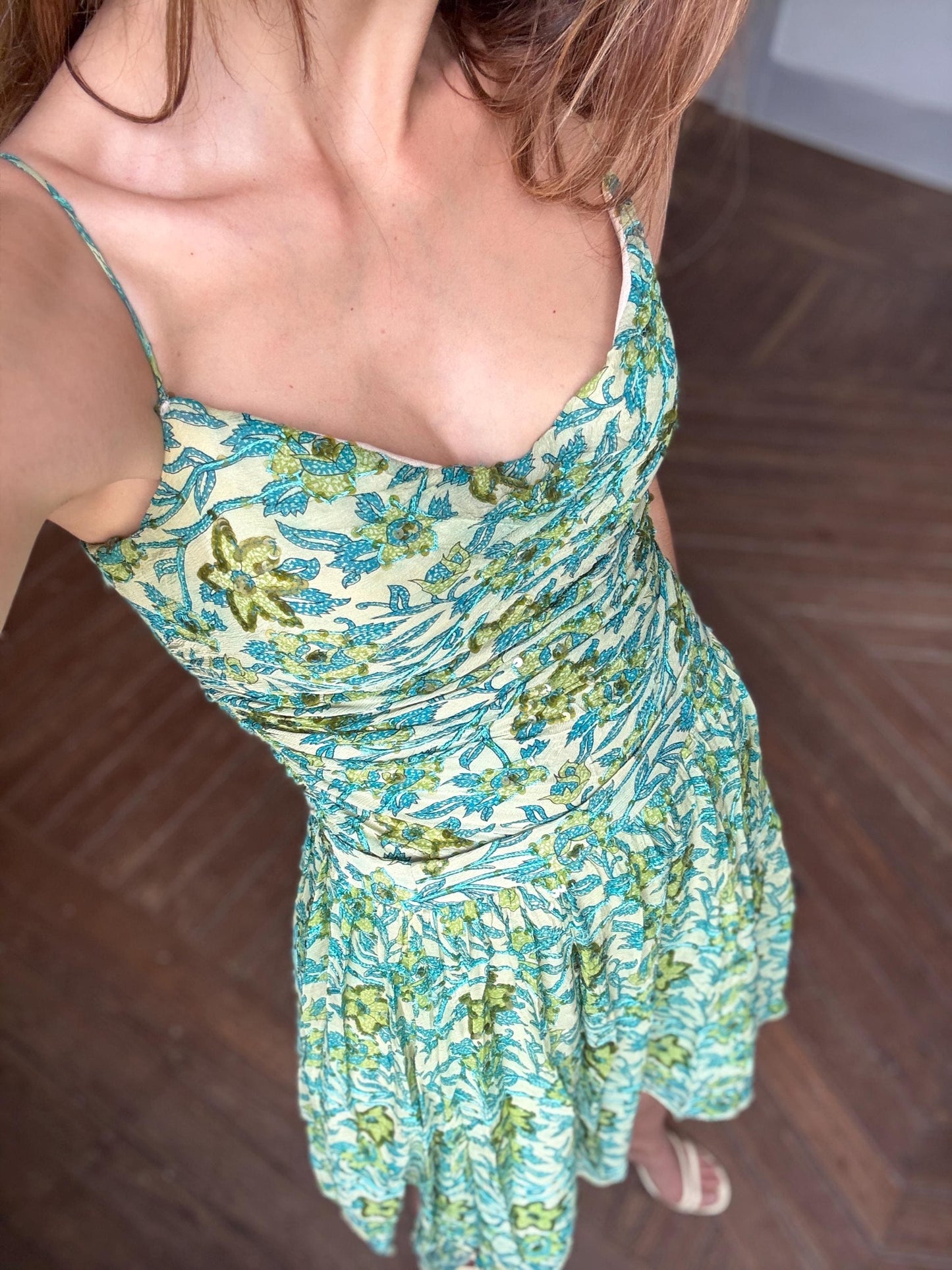 Petite Vintage Etxart & Panno 100% Silk Two Piece, Luxury Set with Sequin Floral Top and Skirt Size S - XS, Wedding guest outfit, Event wear