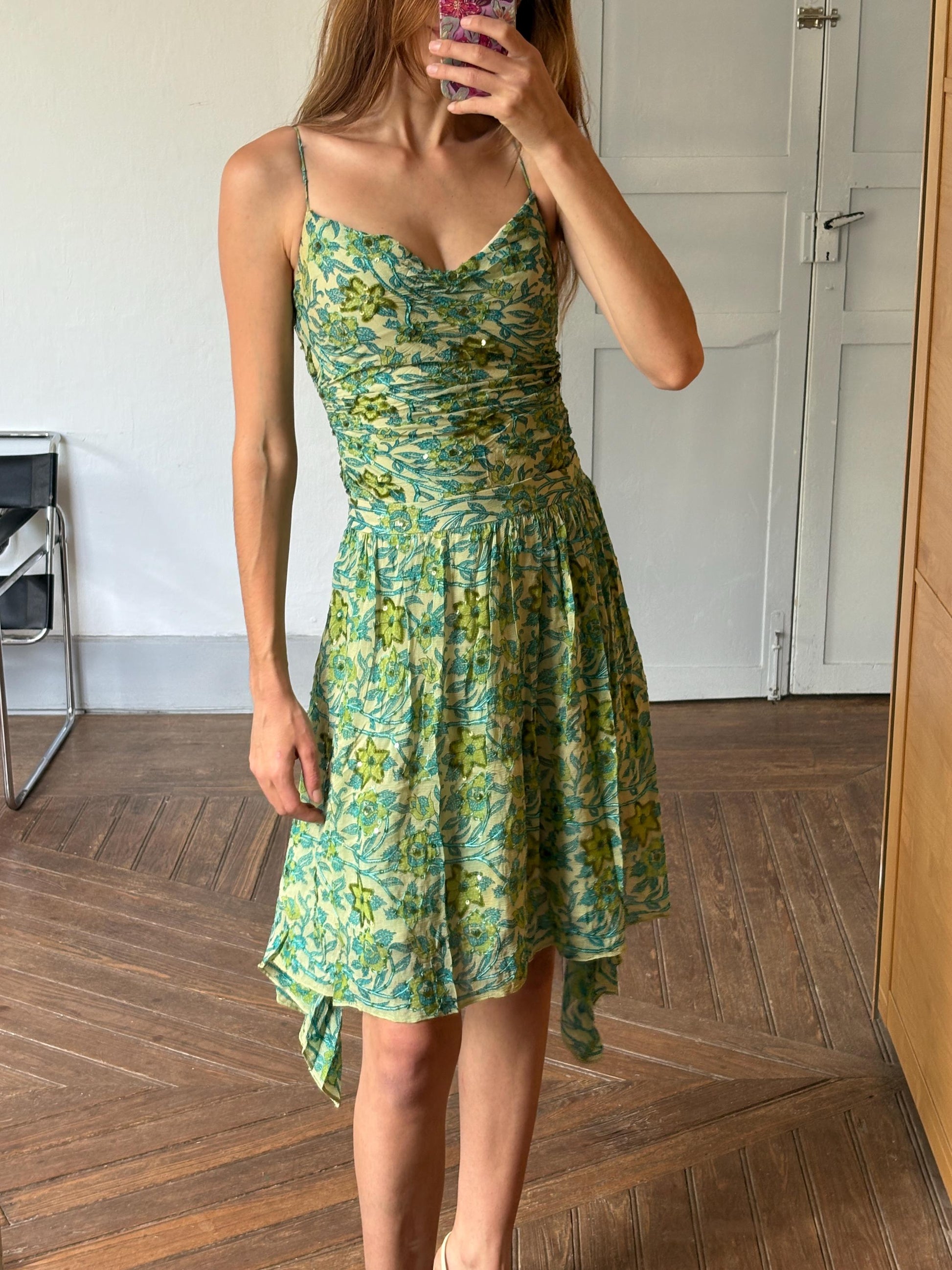 Petite Vintage Etxart & Panno 100% Silk Two Piece, Luxury Set with Sequin Floral Top and Skirt Size S - XS, Wedding guest outfit, Event wear