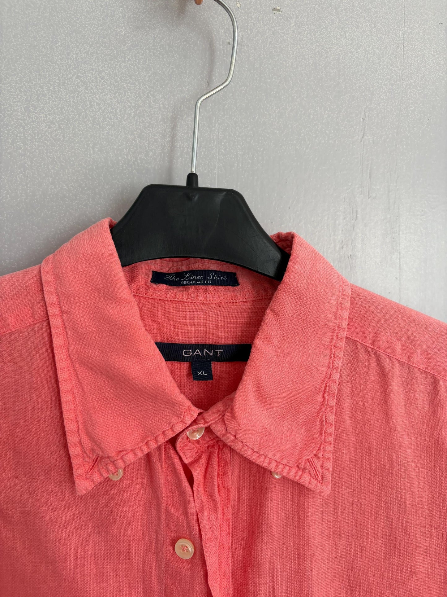 vintage gant salmon pink shirt linen shirt 100% linen scandic style regular fit oversized women men button down shirt, Size XL