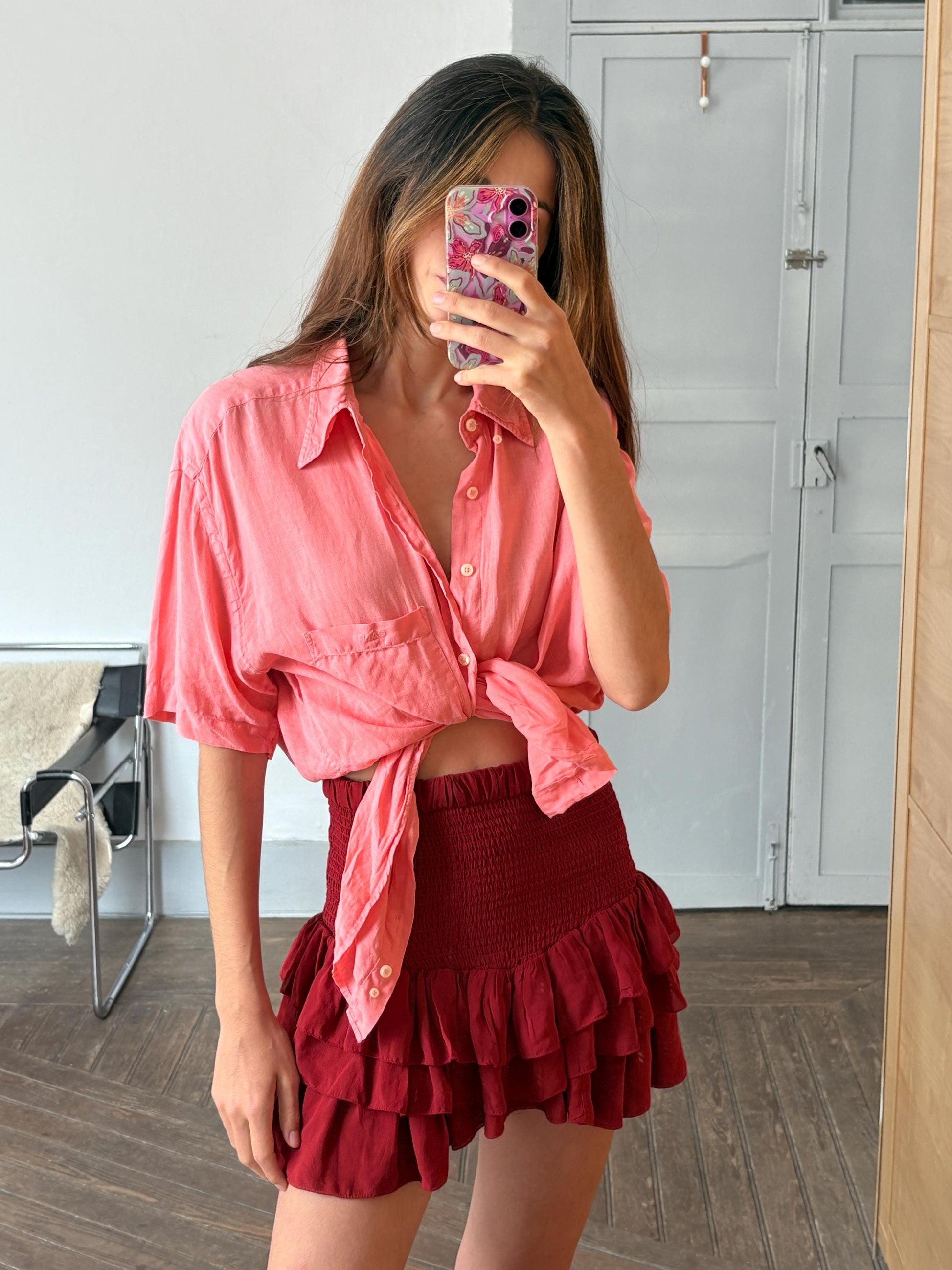 vintage gant salmon pink shirt linen shirt 100% linen scandic style regular fit oversized women men button down shirt, Size XL