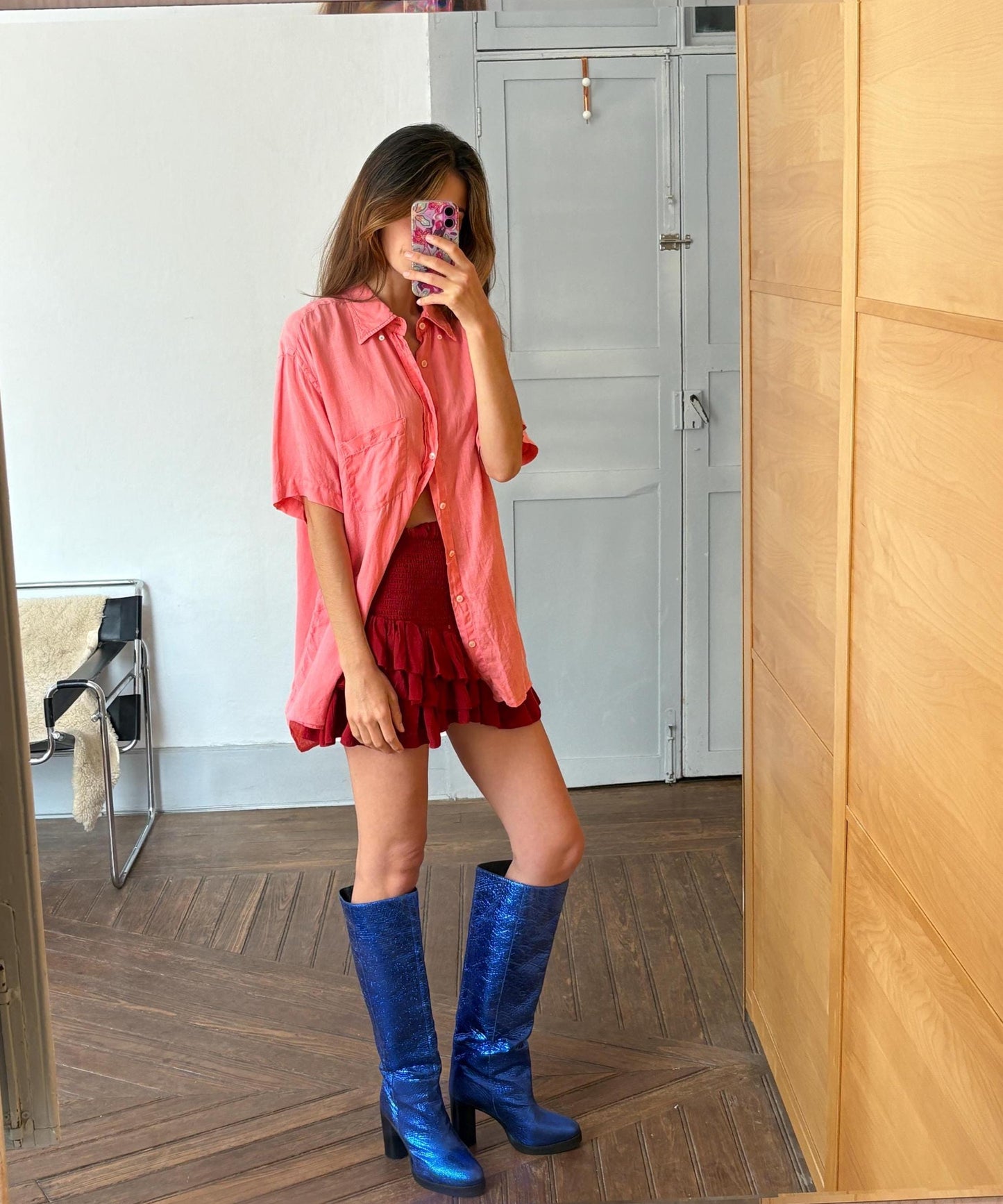 vintage gant salmon pink shirt linen shirt 100% linen scandic style regular fit oversized women men button down shirt, Size XL