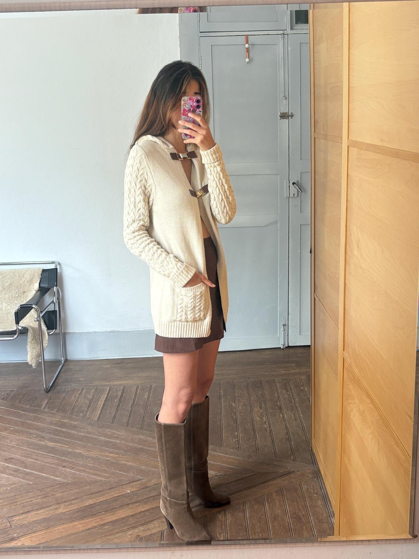 Vintage Massimo Dutti Wool Angora Cashmere Vest with Hood Leather Closure, Made in Spain