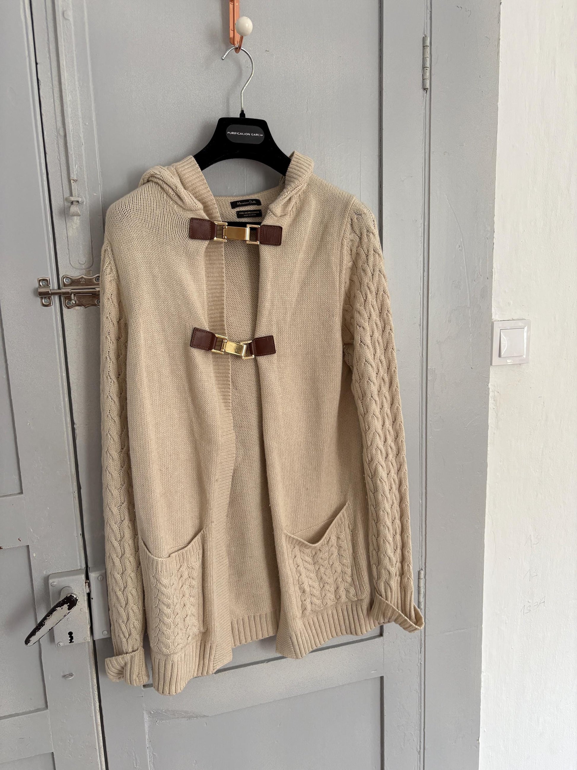 Vintage Massimo Dutti Wool Angora Cashmere Vest with Hood Leather Closure, Made in Spain