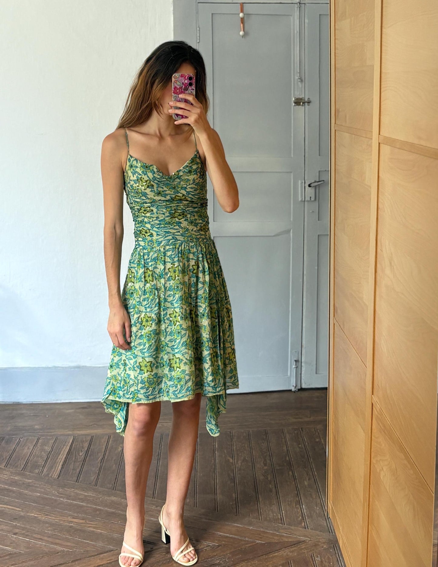 Petite Vintage Etxart & Panno 100% Silk Two Piece, Luxury Set with Sequin Floral Top and Skirt Size S - XS, Wedding guest outfit, Event wear