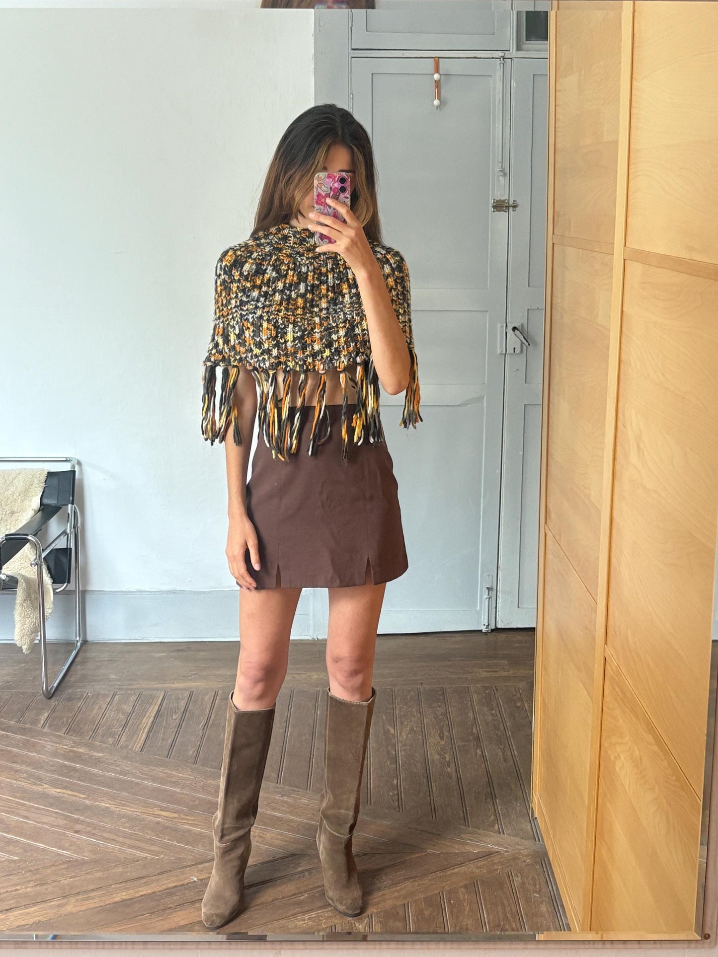 Vintage Colourful knit poncho, Sexy cropped unique top, 90s style winter wear,