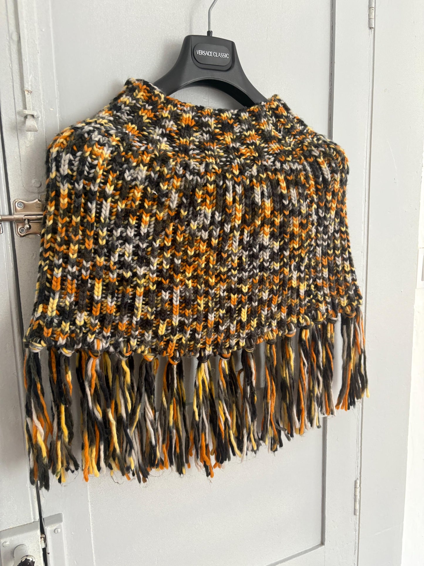 Vintage Colourful knit poncho, Sexy cropped unique top, 90s style winter wear,