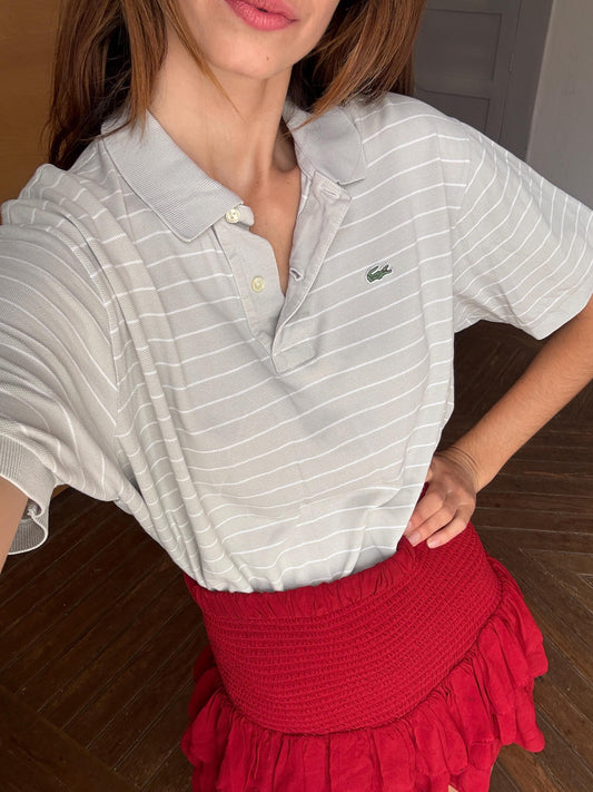 Vintage Lacoste polo shirt, Vibrant striped cotton oversized unisex t-shirt with collar, 90s aesthetic preppy retro style vintage, XL - L