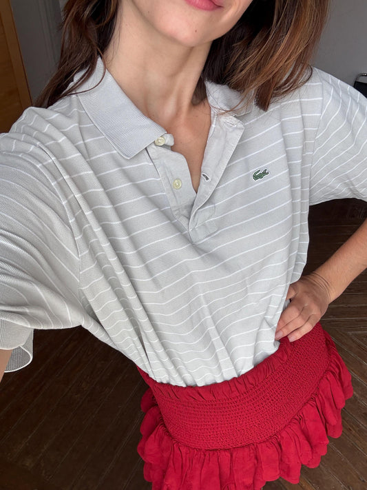 Vintage Lacoste polo shirt, Vibrant striped cotton oversized unisex t-shirt with collar, 90s aesthetic preppy retro style vintage, XL - L