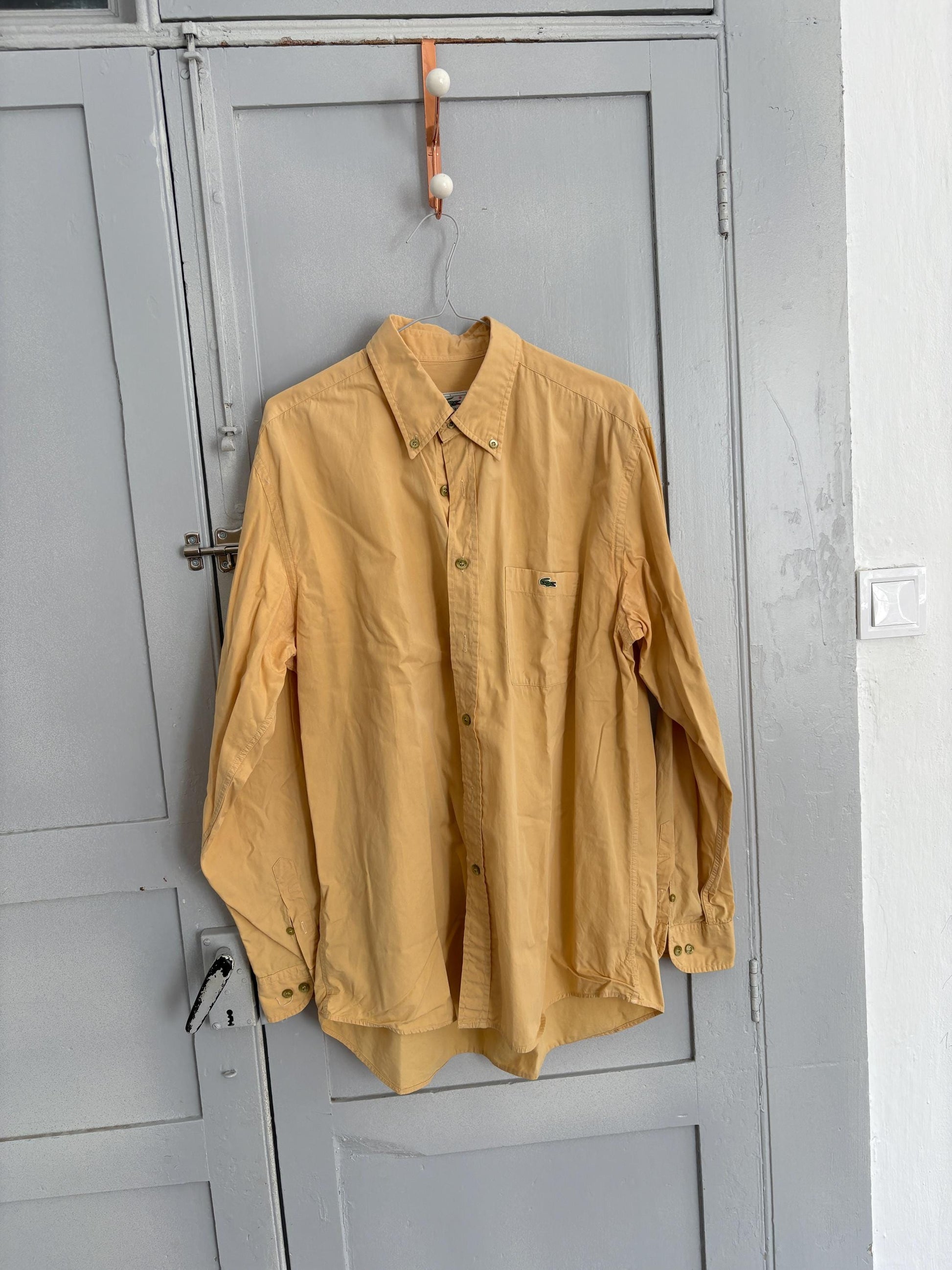 Vintage Yellow Lacoste Cotton Shirt L | Classic 90s Button-Up Unisex Style