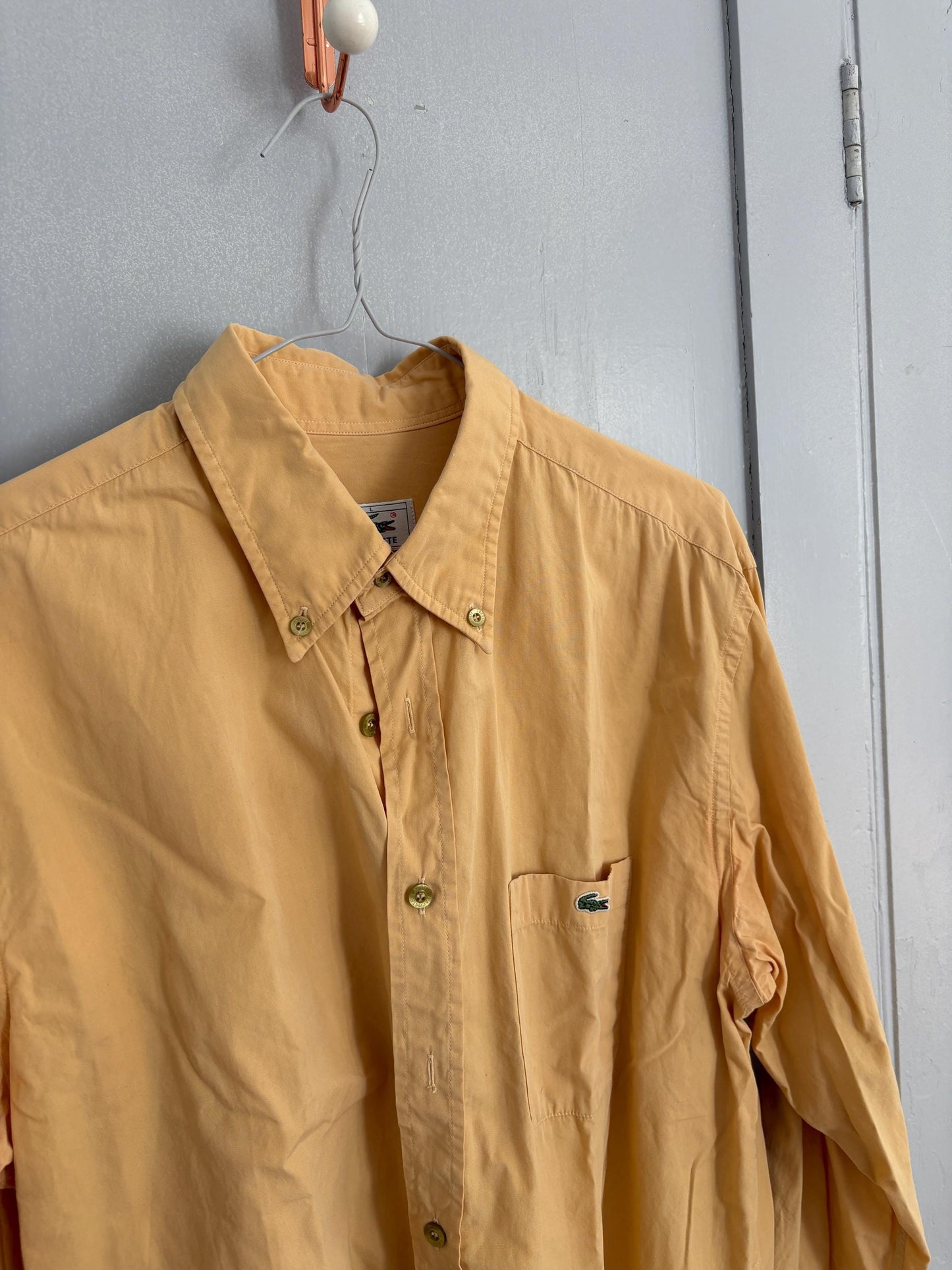 Vintage Yellow Lacoste Cotton Shirt L | Classic 90s Button-Up Unisex Style