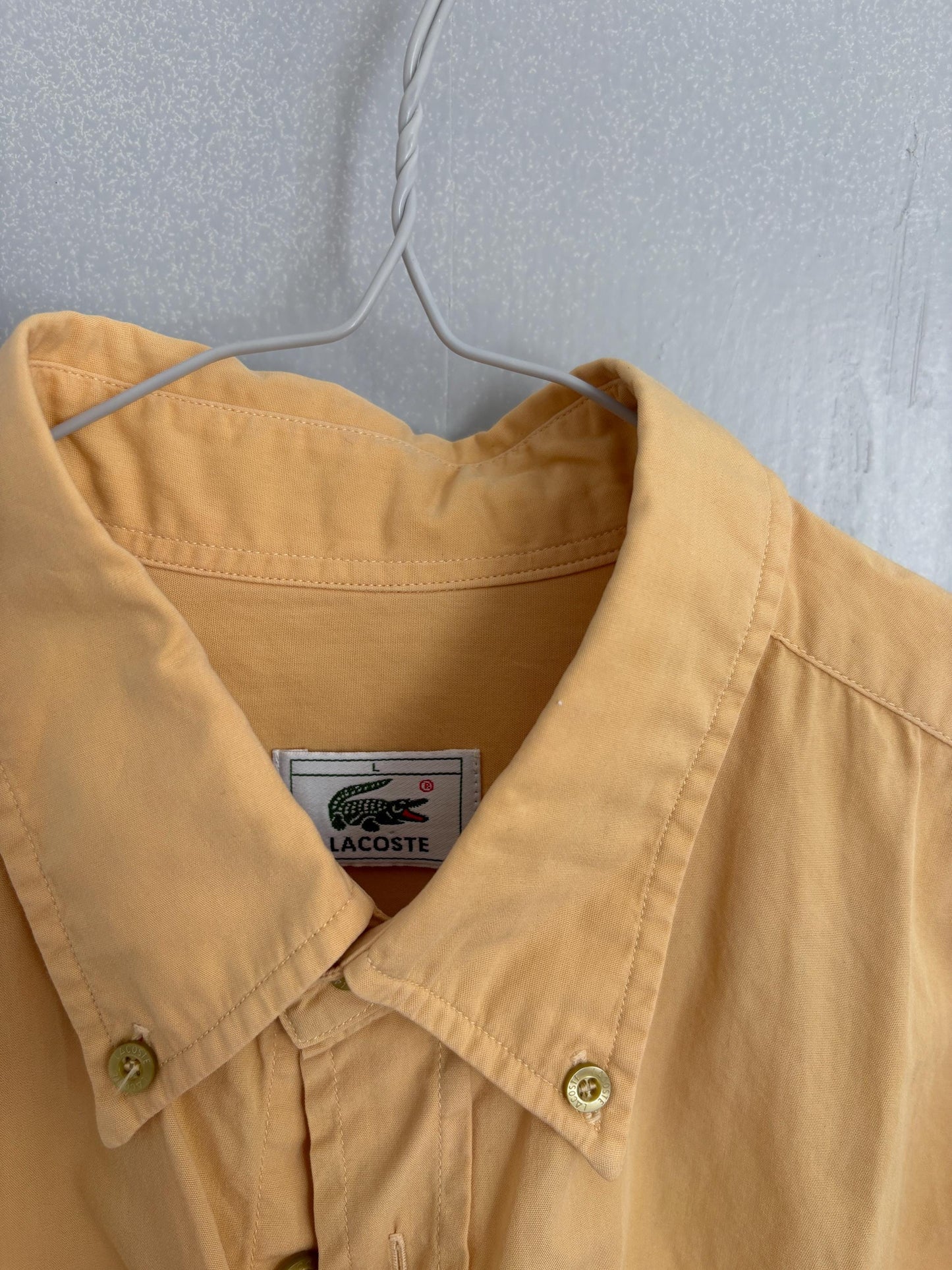 Vintage Yellow Lacoste Cotton Shirt L | Classic 90s Button-Up Unisex Style