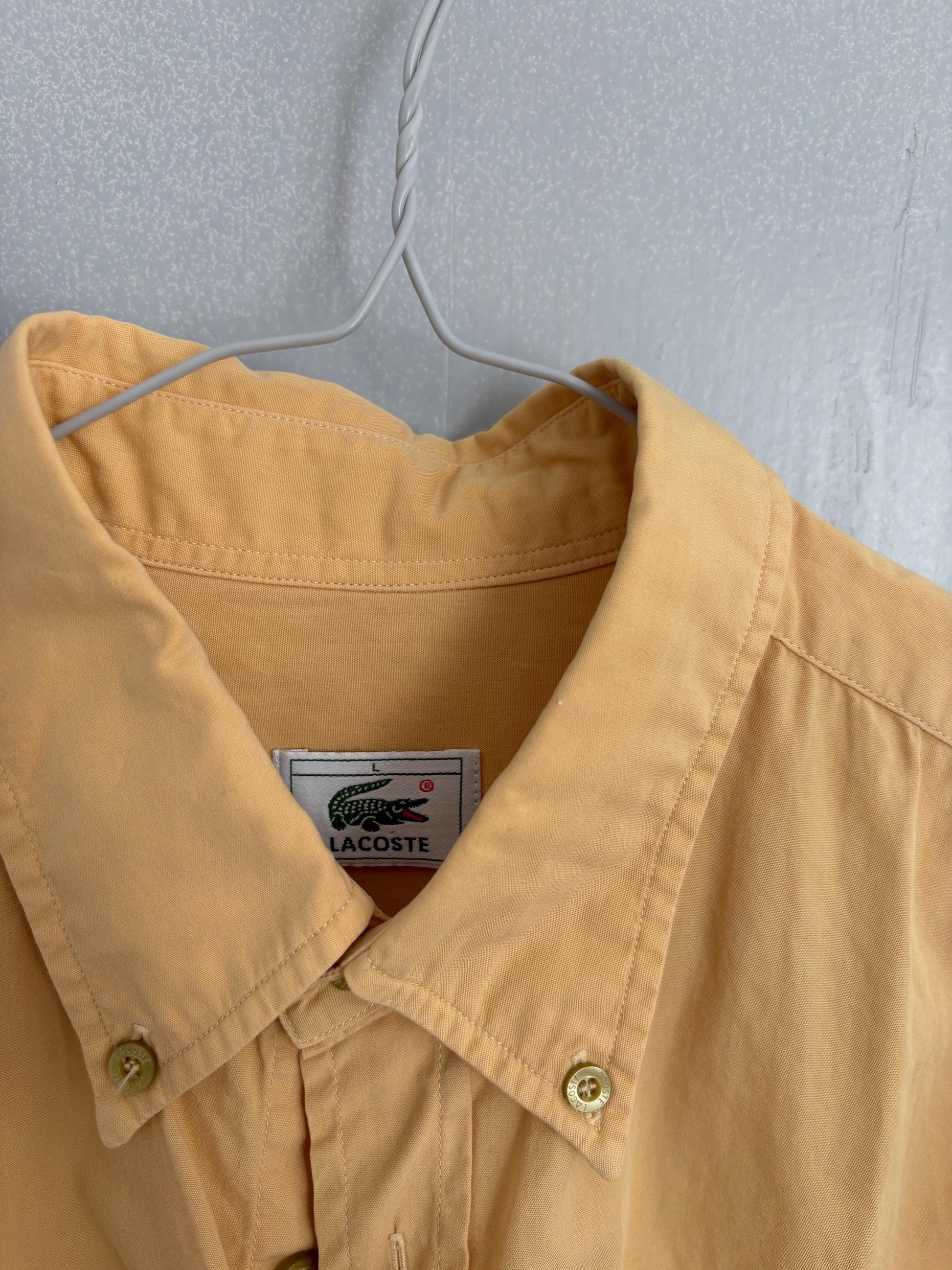 Vintage Yellow Lacoste Cotton Shirt L | Classic 90s Button-Up Unisex Style