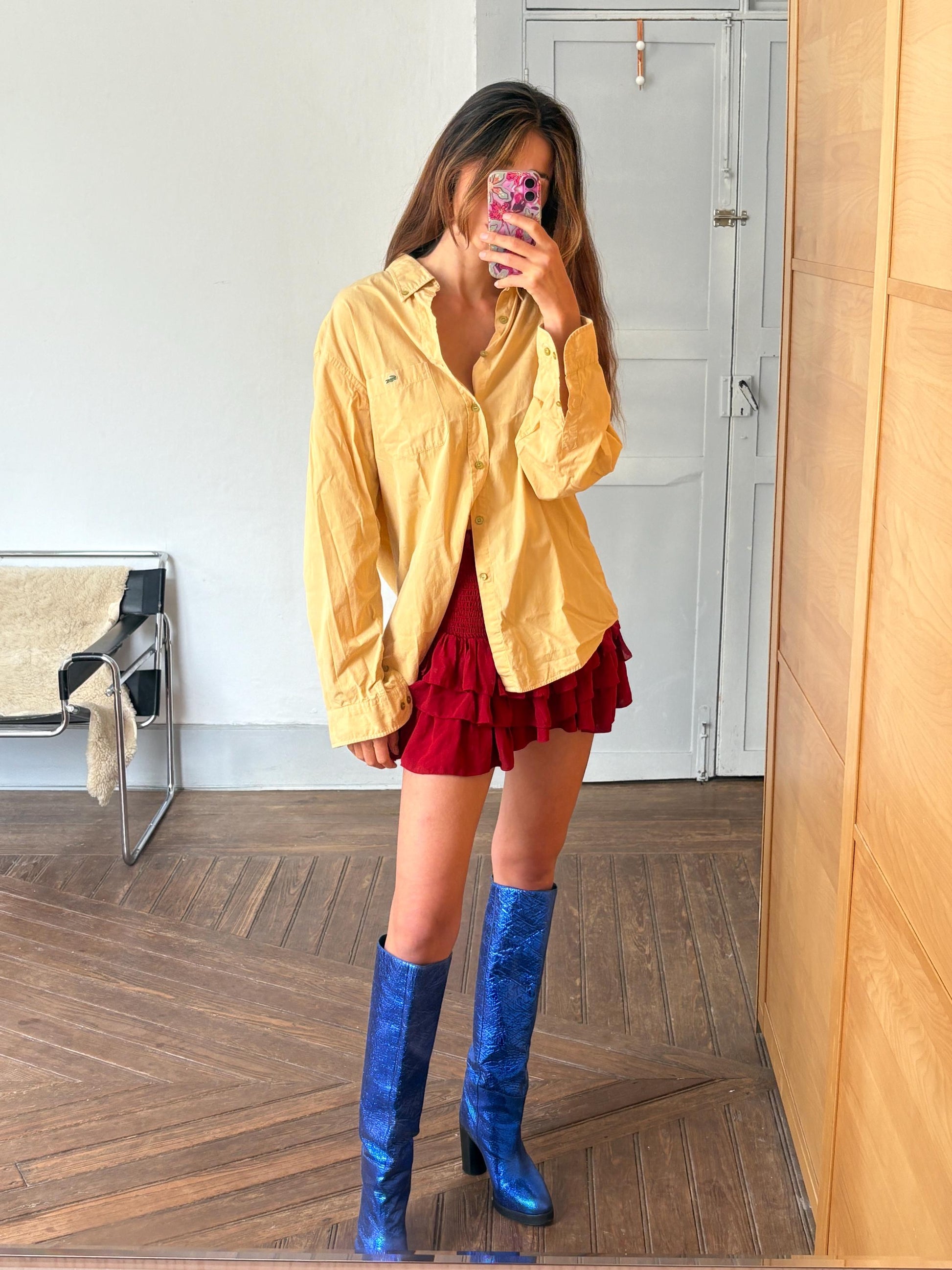 Vintage Yellow Lacoste Cotton Shirt L | Classic 90s Button-Up Unisex Style