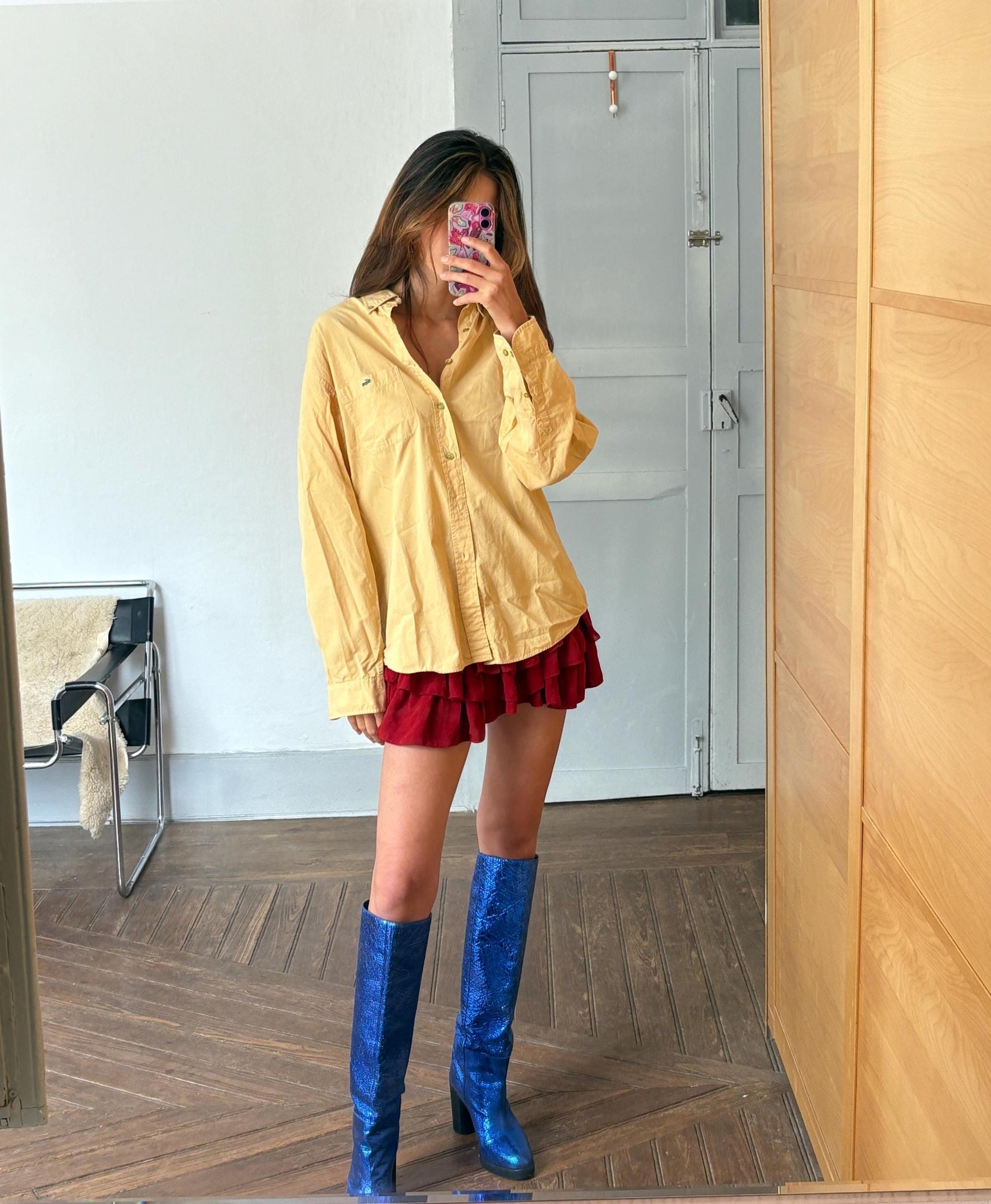 Vintage Yellow Lacoste Cotton Shirt L | Classic 90s Button-Up Unisex Style