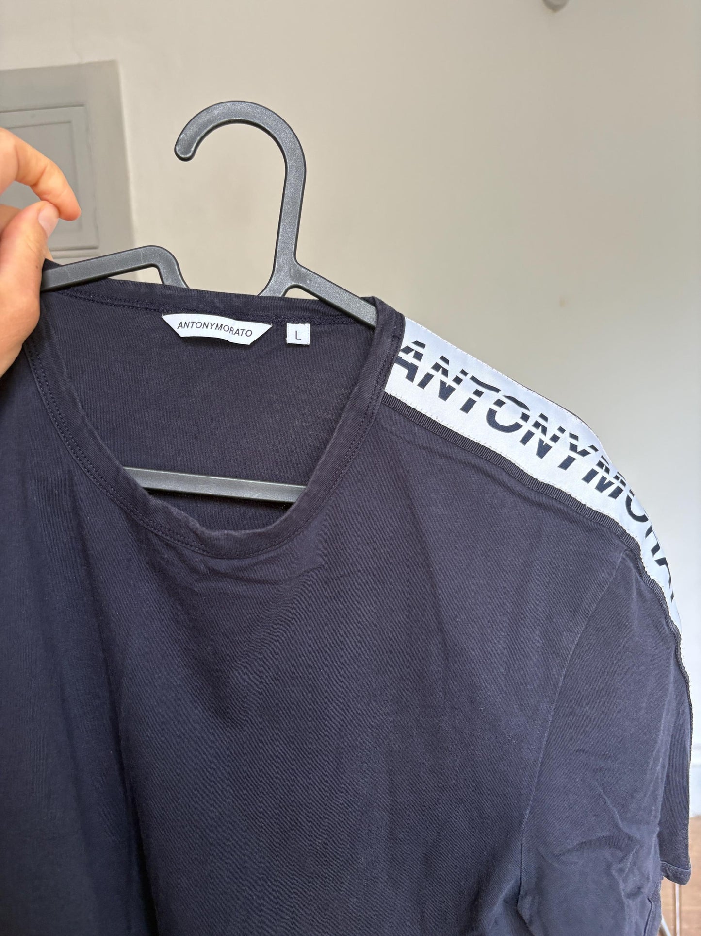 Antony Morato vintage t-shirt black cotton tee unisex streetwear logo top retro minimalist L